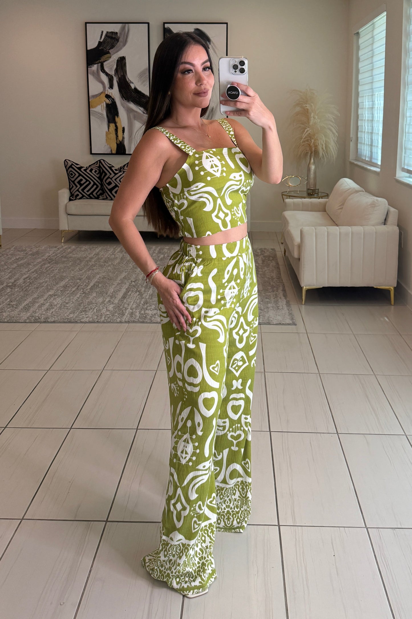 Abstract Muse Abstract Green Pants Set