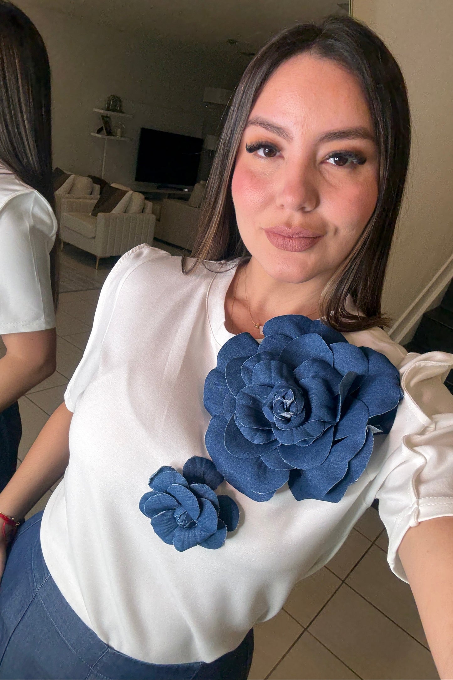 Petal Denim White Top
