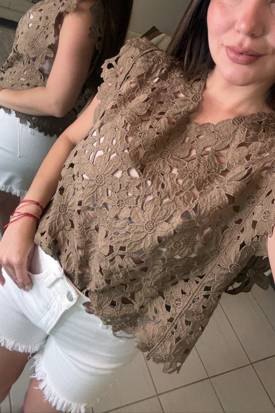 Romantic Embroidered Brown Top