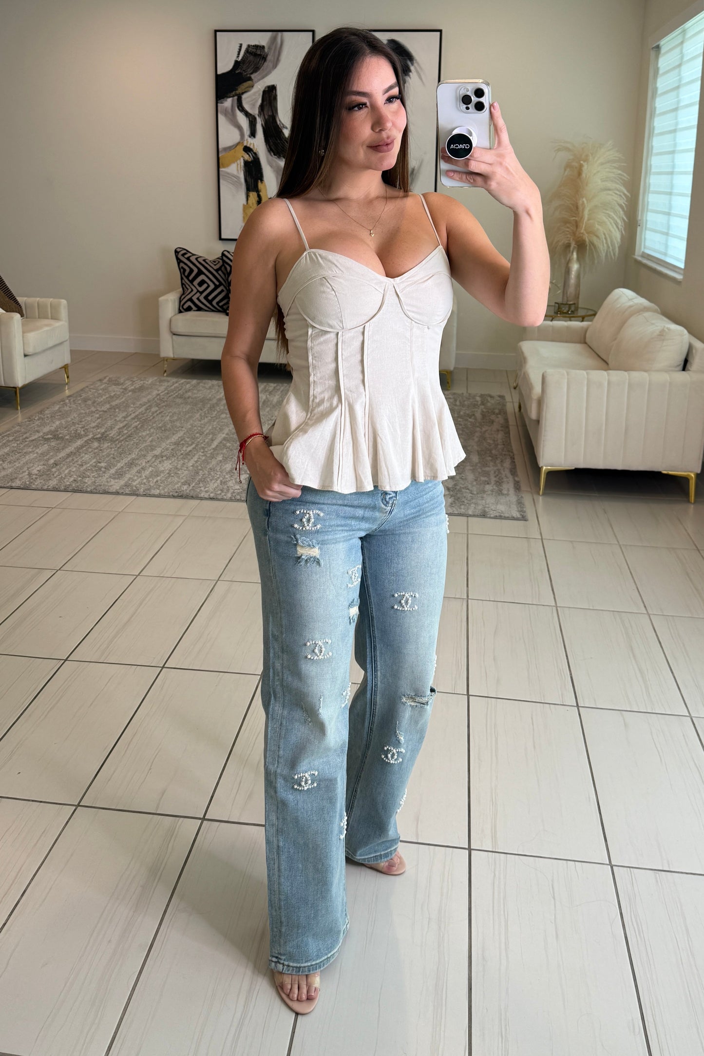Iconic Pearls Denim Pants