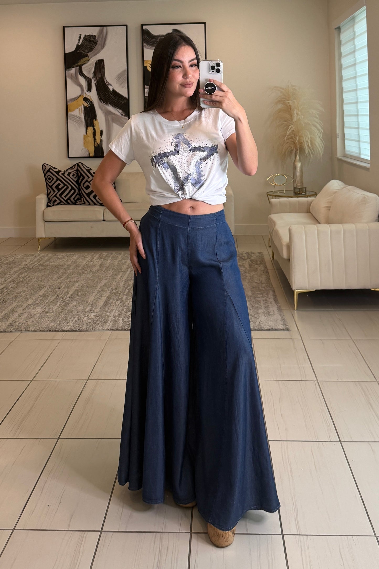 Edit Soft Denim Palazzo Pants