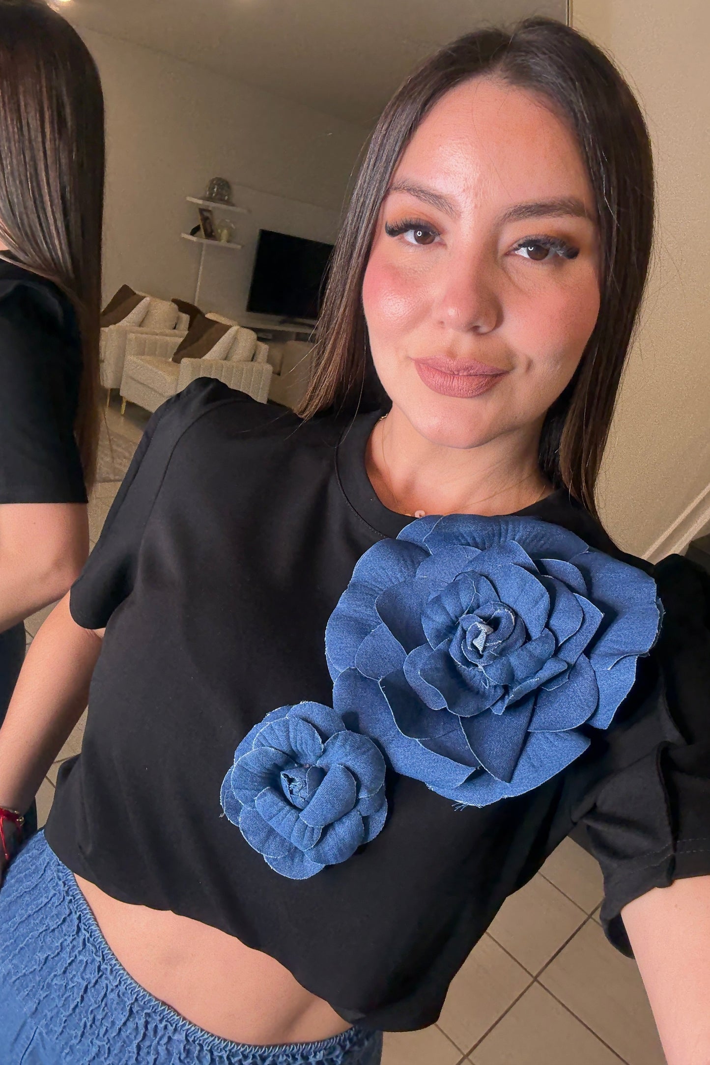 Petal Denim Black Top