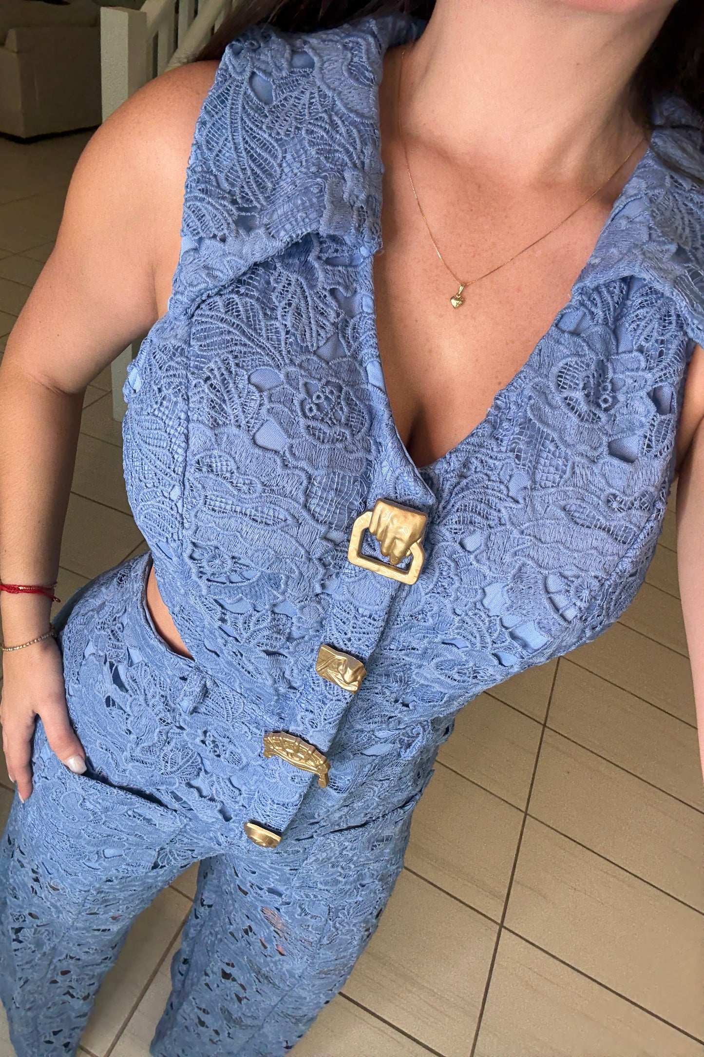 Molten Mirage Crochet Blue Jumpsuit