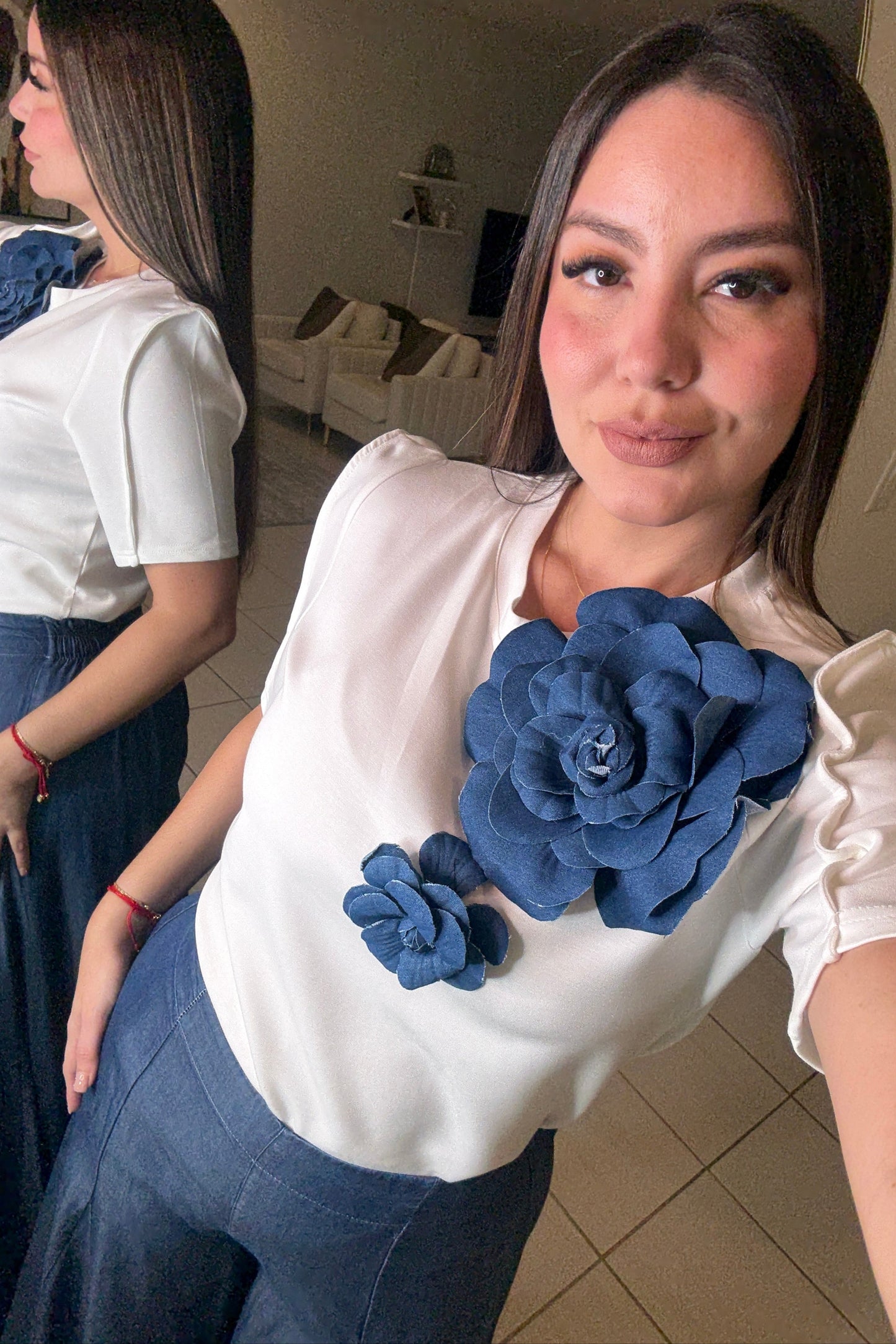 Petal Denim White Top