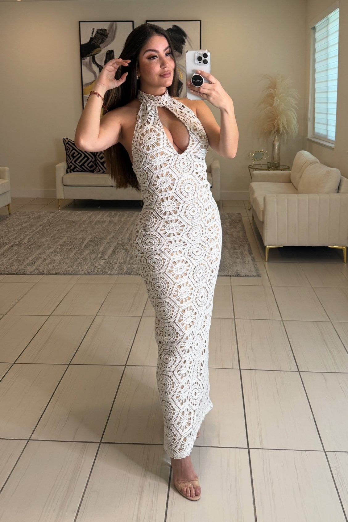 Muse Crochet White Maxi Dress