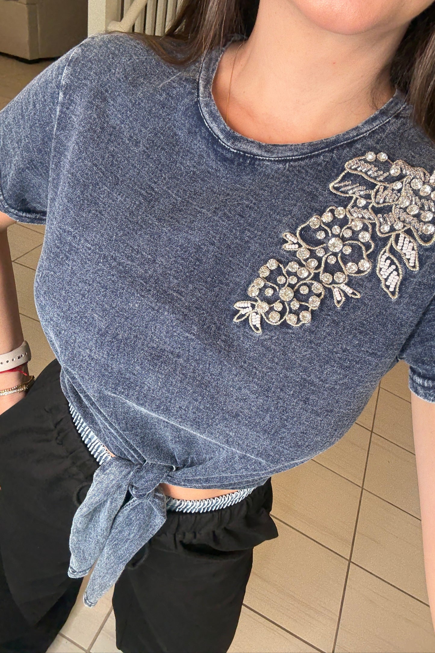 Silver Glamour Dark Blue Top