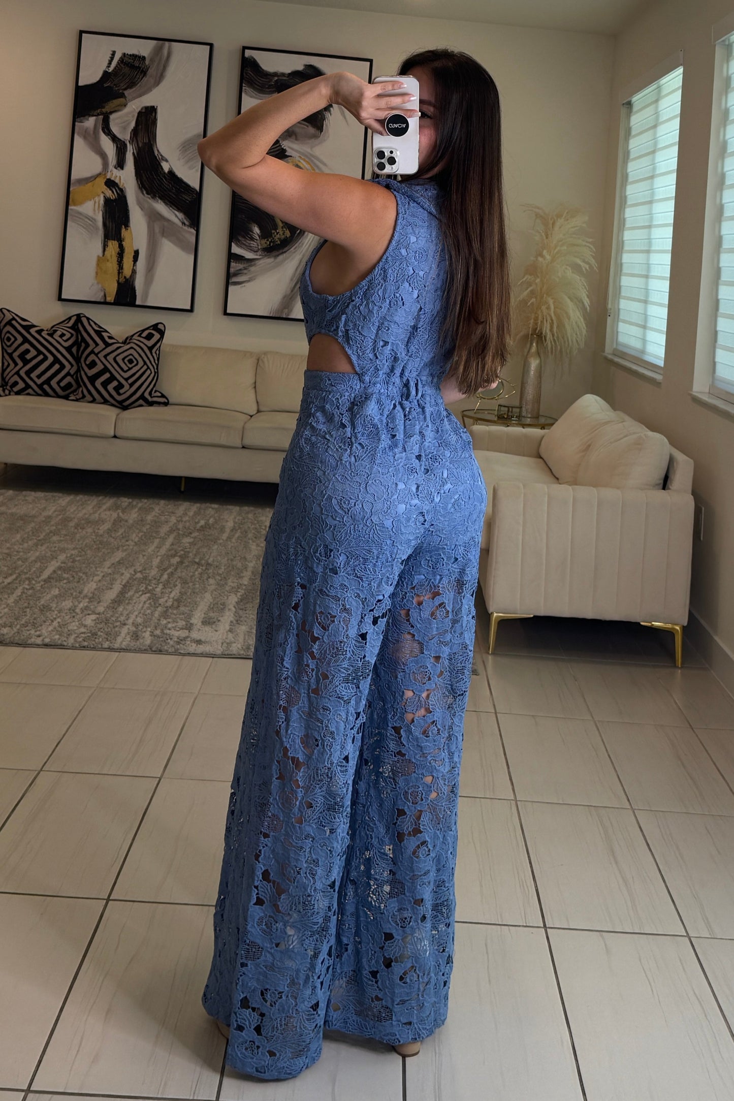 Molten Mirage Crochet Blue Jumpsuit