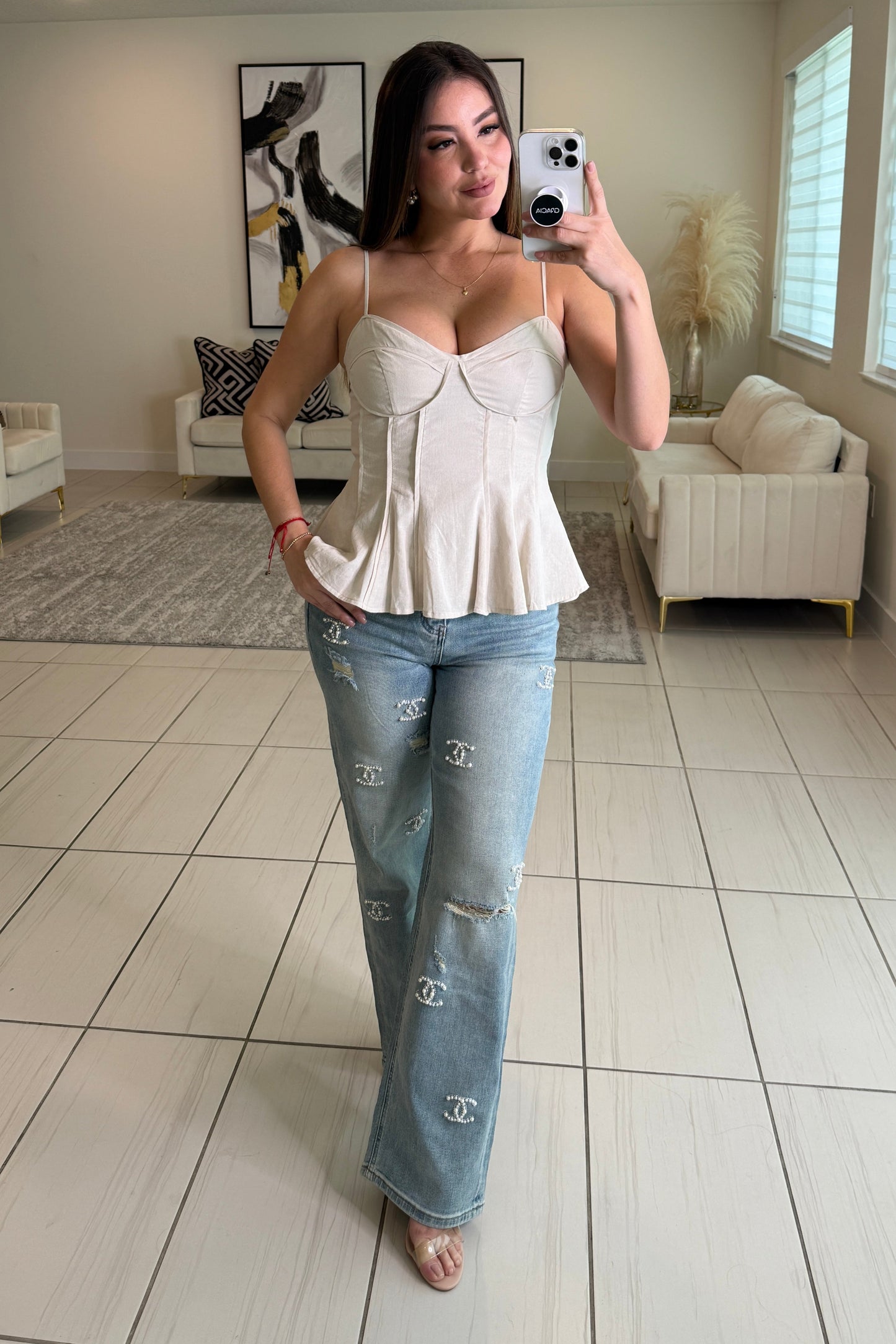Iconic Pearls Denim Pants