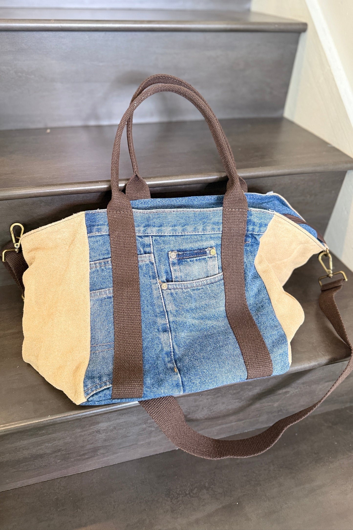 The Luxe Beige Denim Handbag