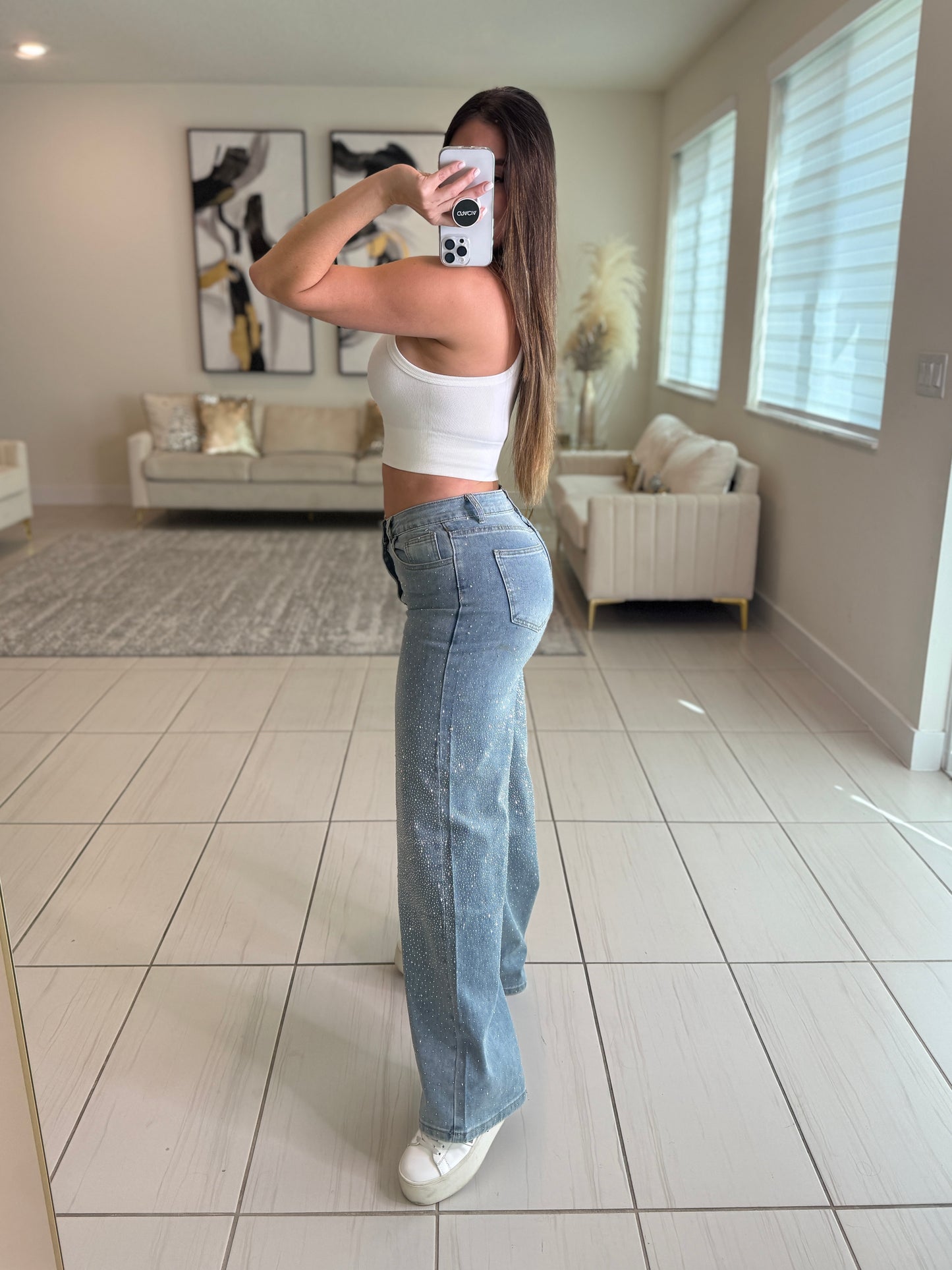 Rhinestones Denim Pants