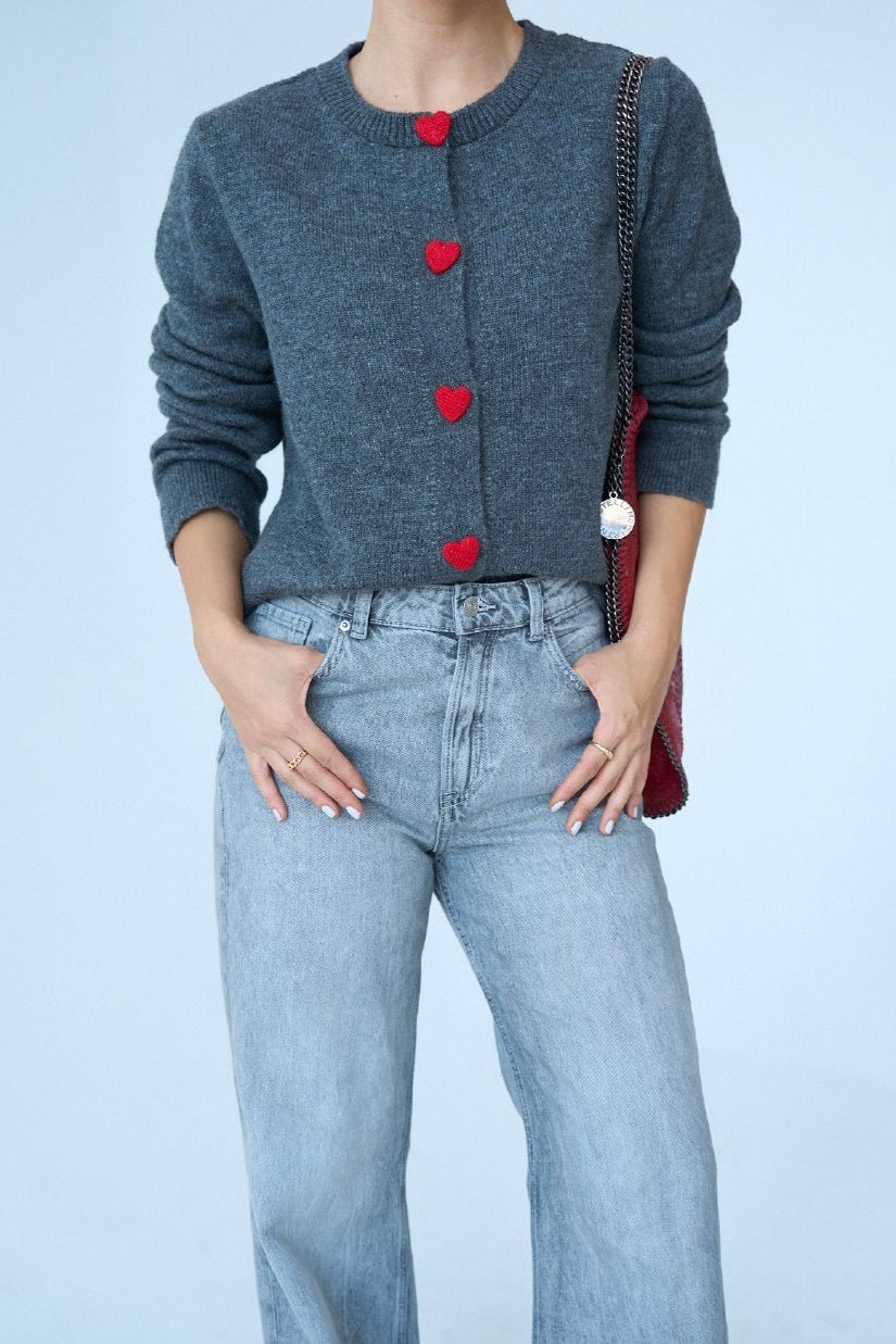 Red Hearts in a Grey Sweater