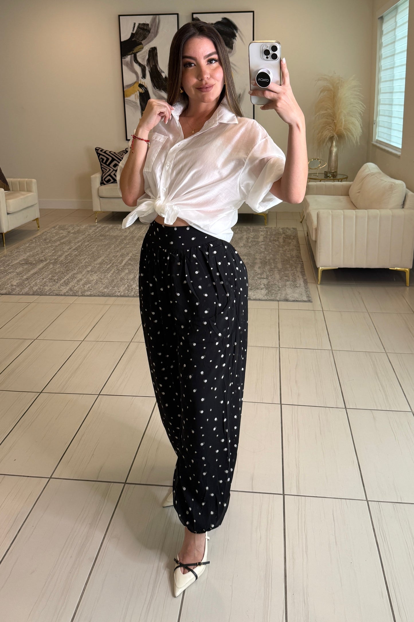 Polka Dots Black Balloon Pants
