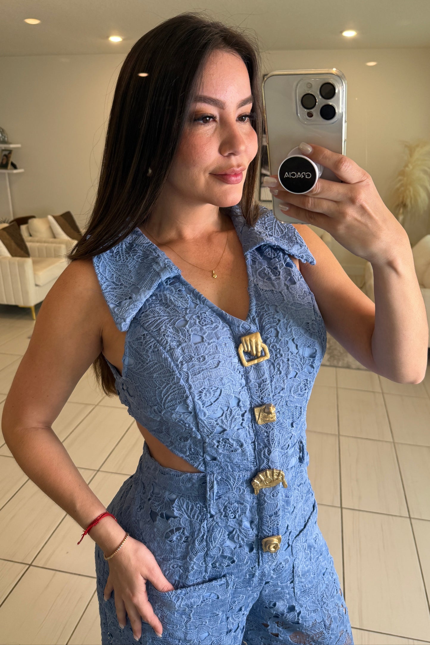 Molten Mirage Crochet Blue Jumpsuit