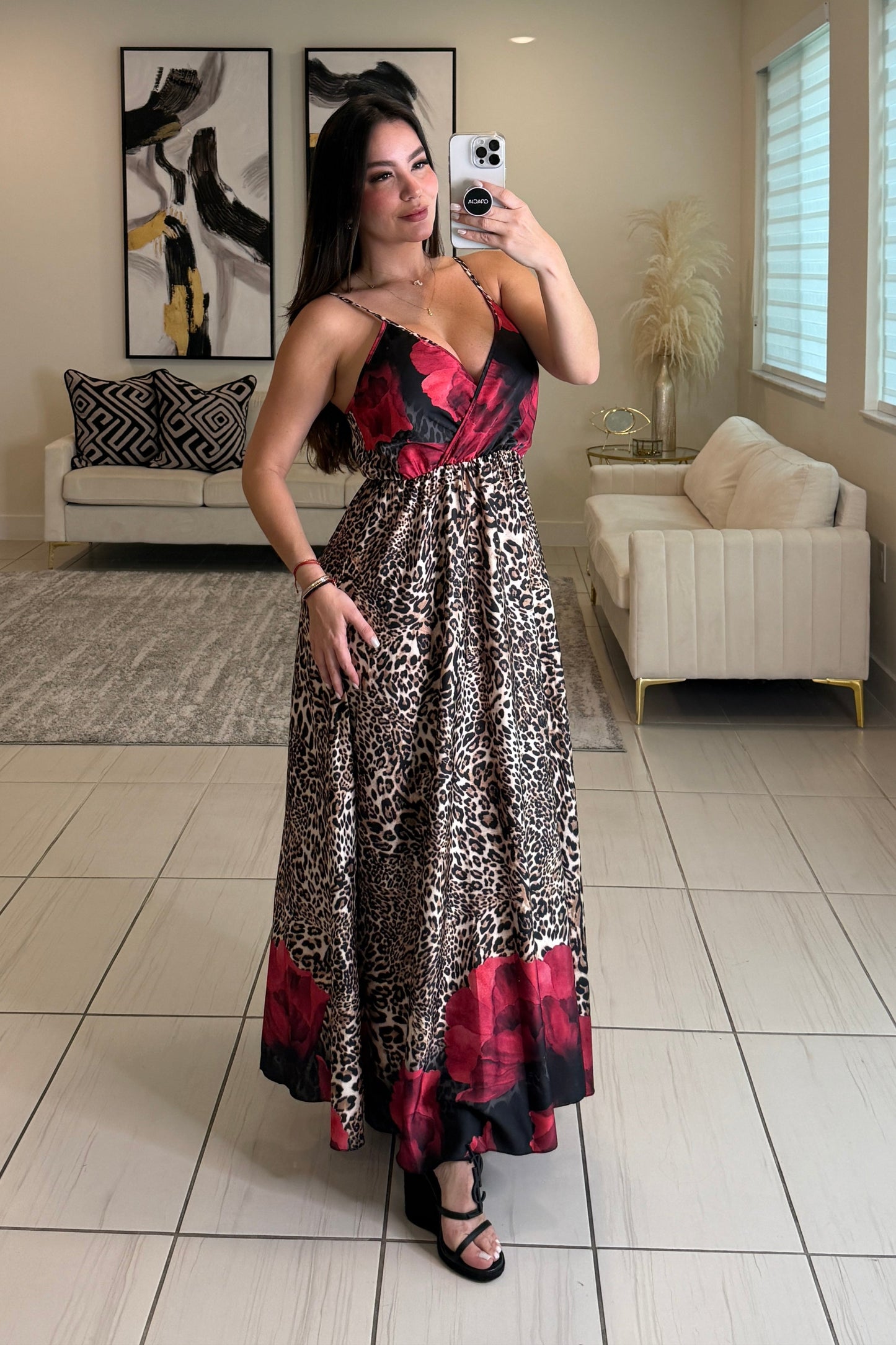 Leopard with Flowers Maxi Dress