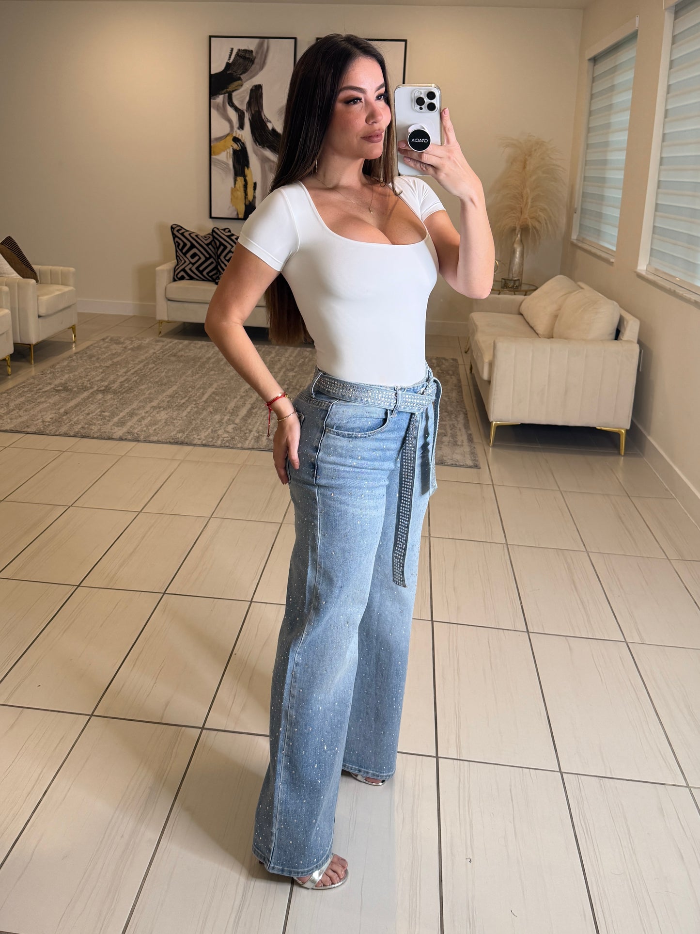 Glam Rhinestones Denim Pants