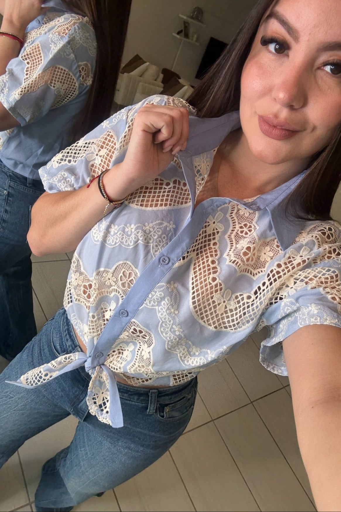 Petal Muse Crochet Blue Top