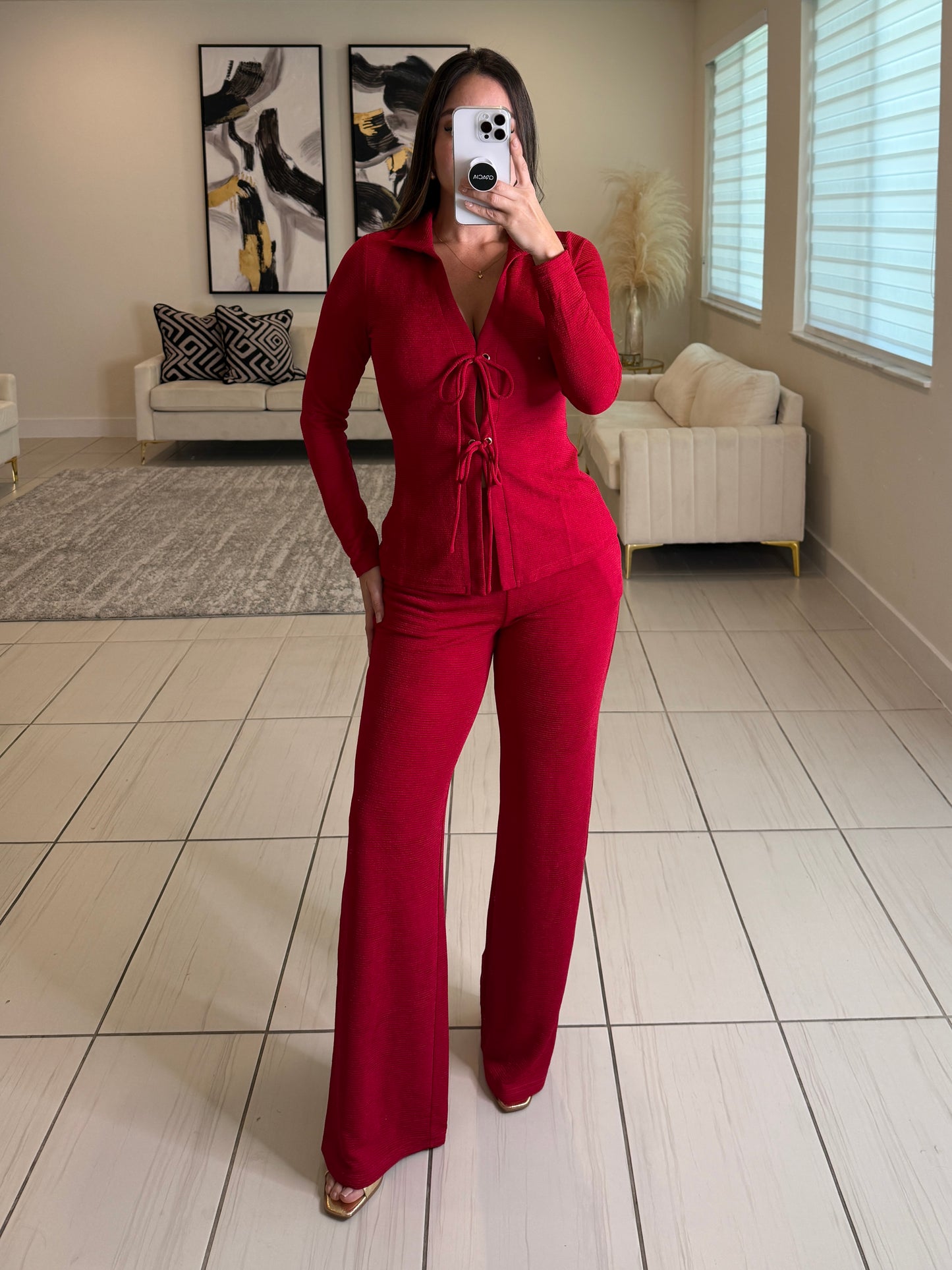 Adorable Affair Red Pants Set