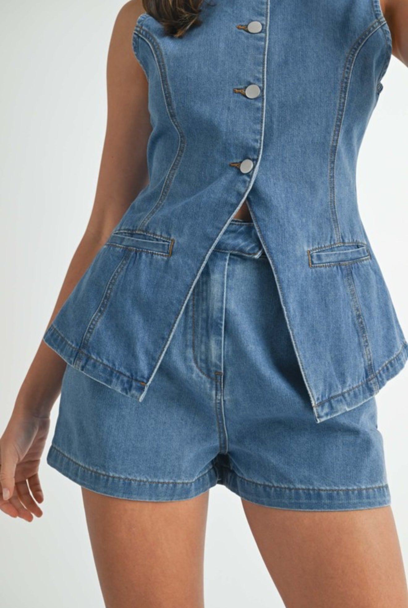 Minimalist Blue Denim Short Set