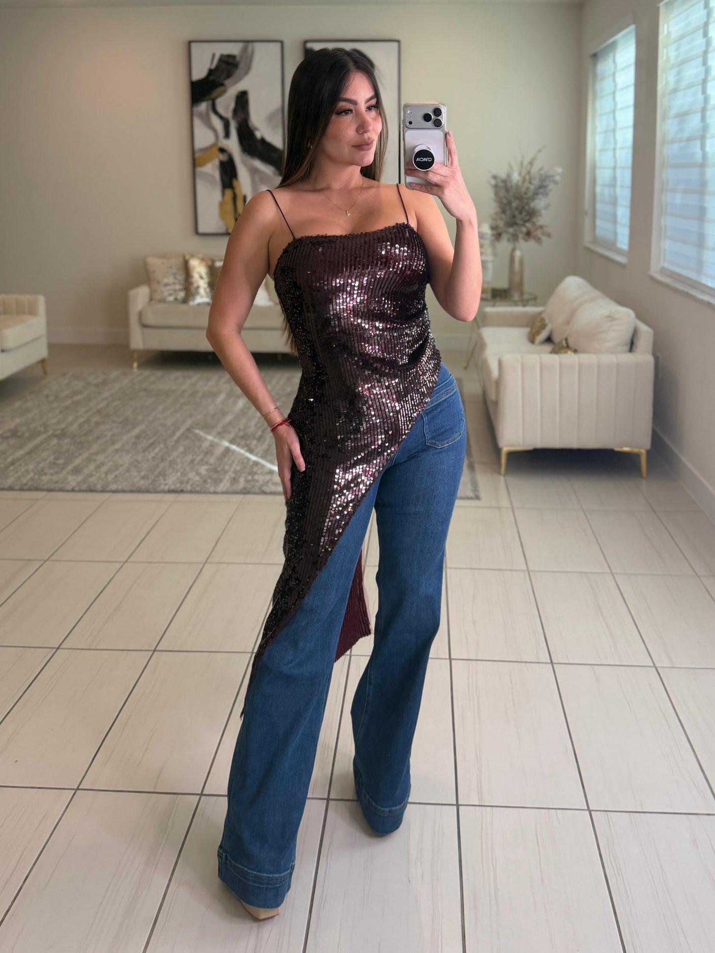 Midnight Glitz Sequin Burgundy Top