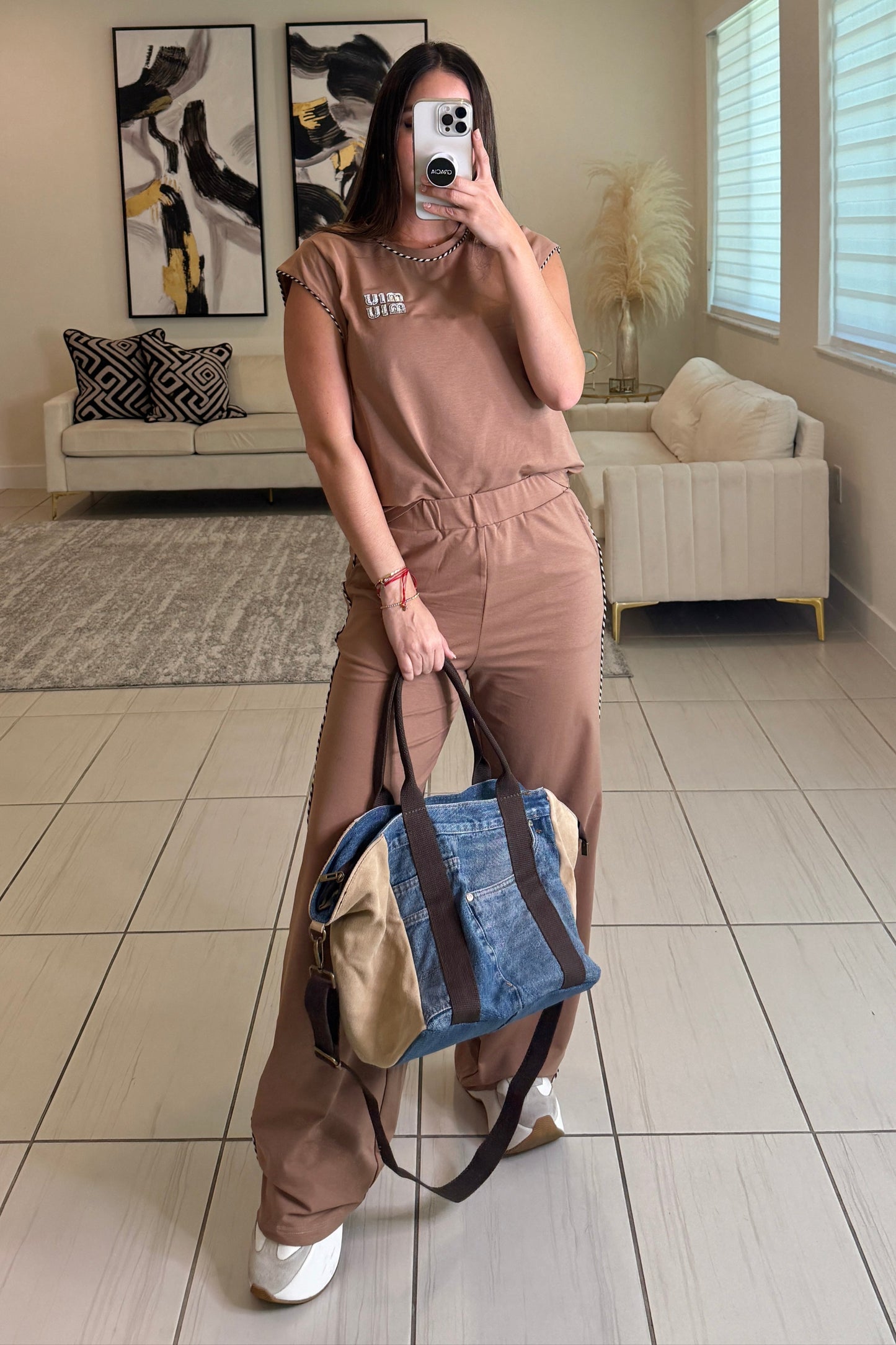 The Luxe Beige Denim Handbag