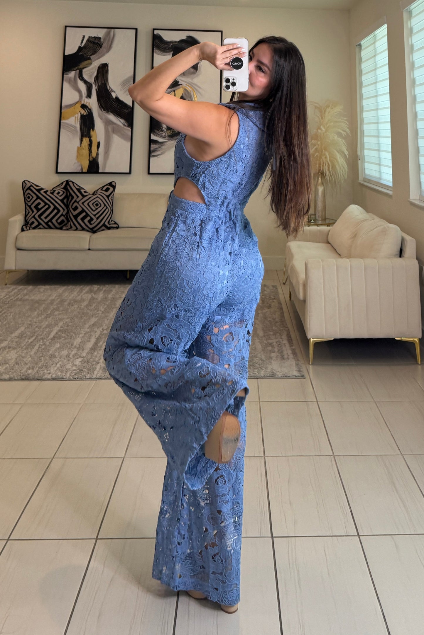 Molten Mirage Crochet Blue Jumpsuit