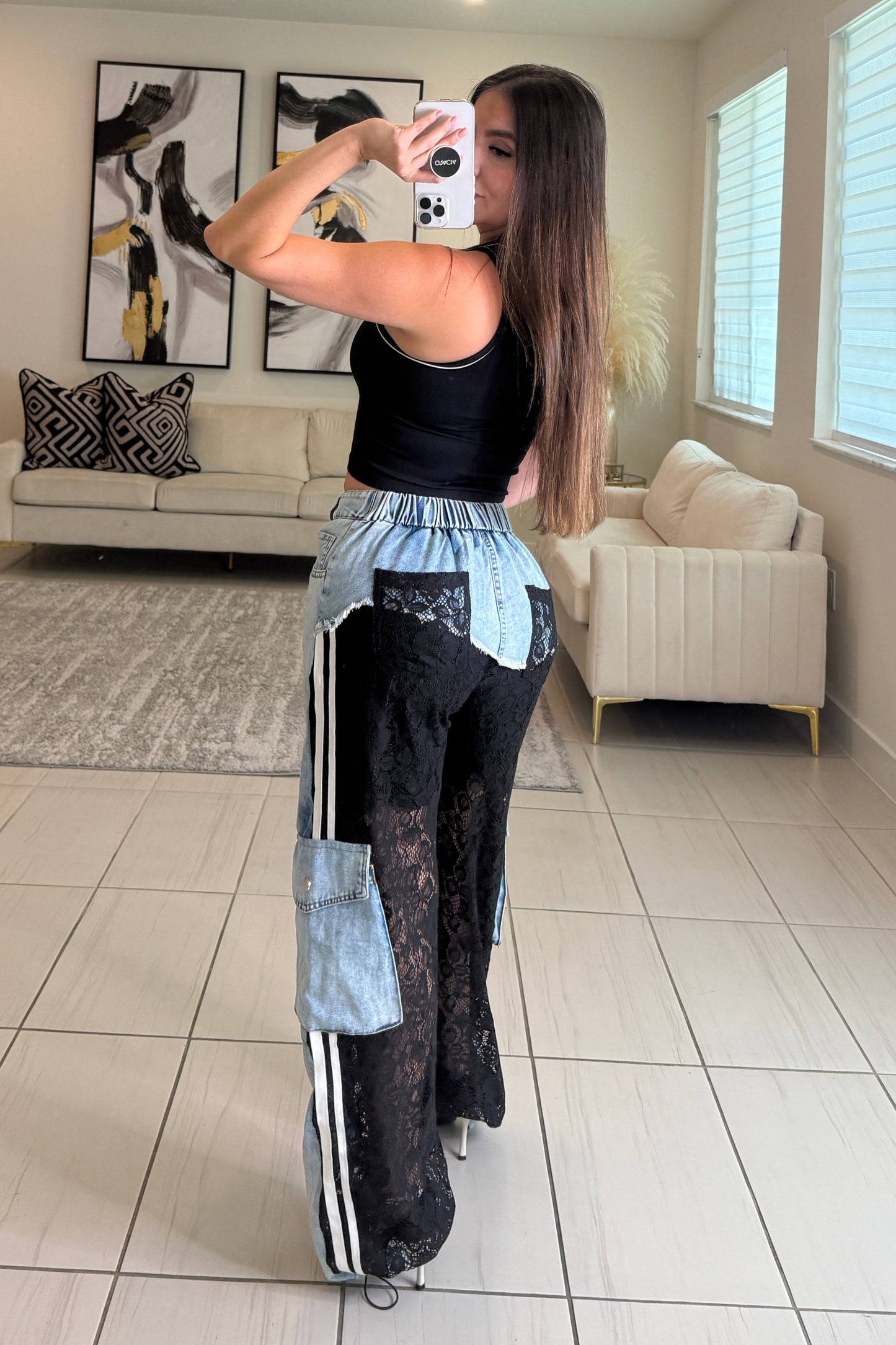 Crazy Lace Black Denim Pants
