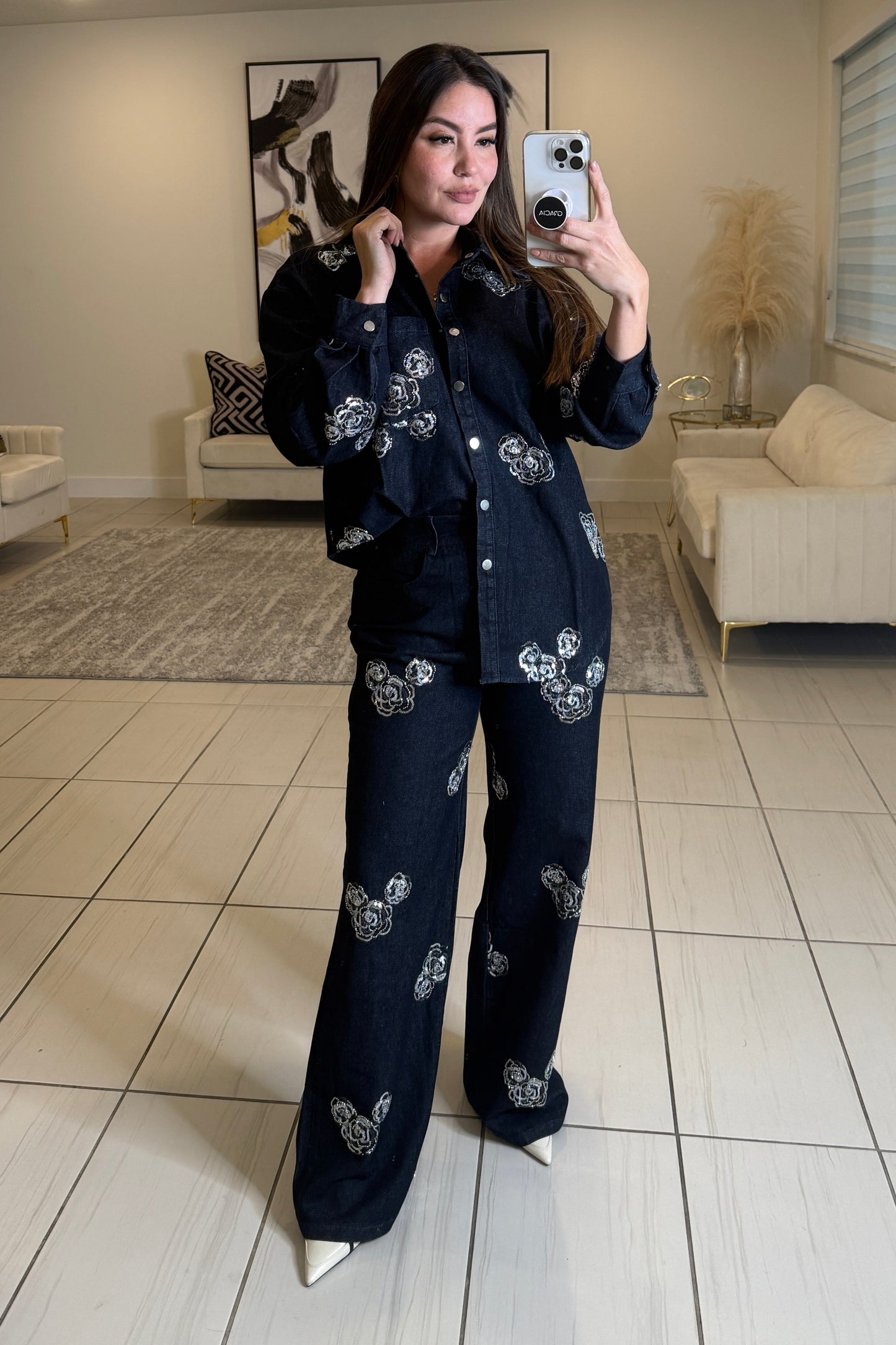Perfect Details Dark Denim Pant Set