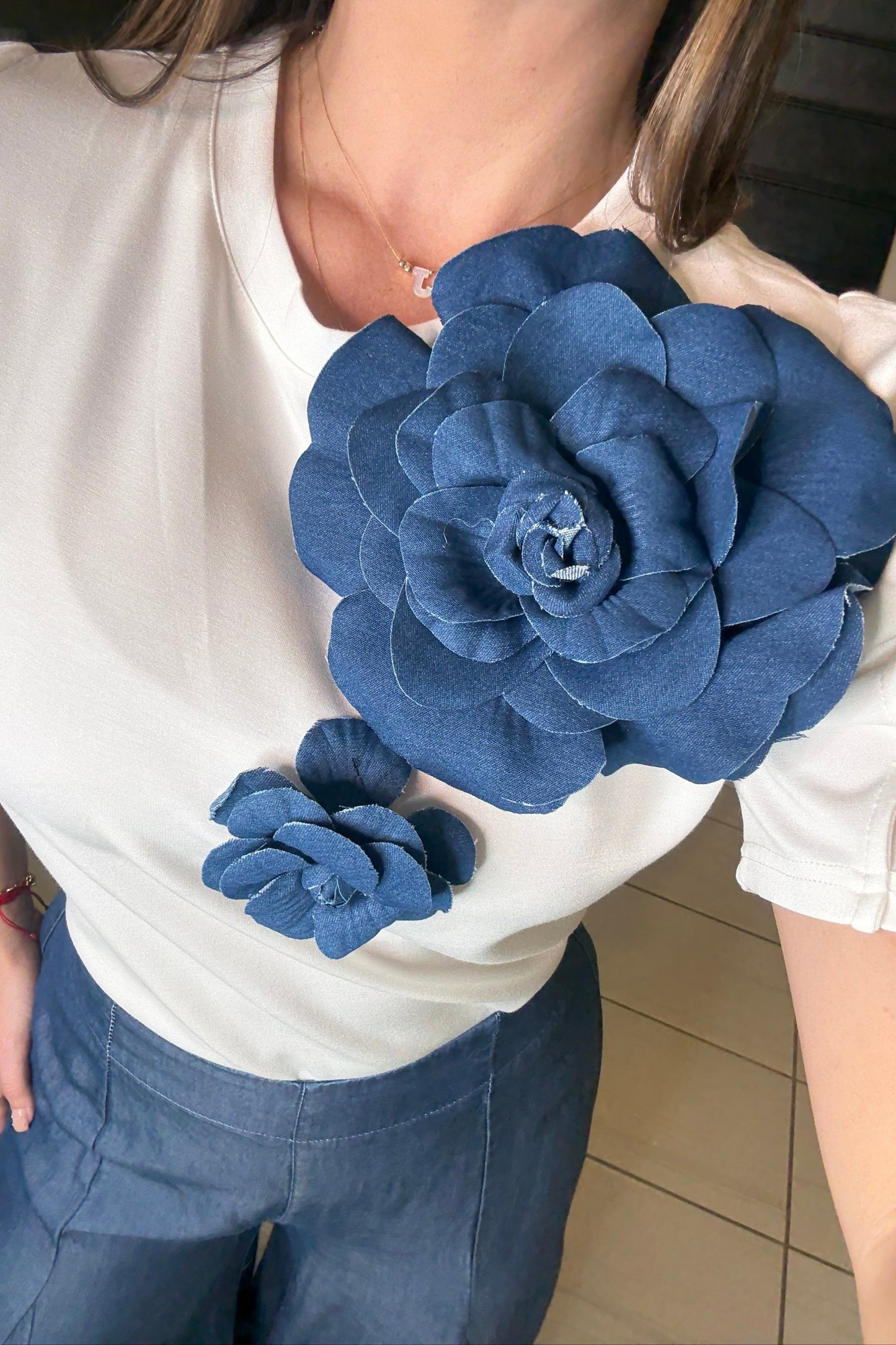 Petal Denim White Top