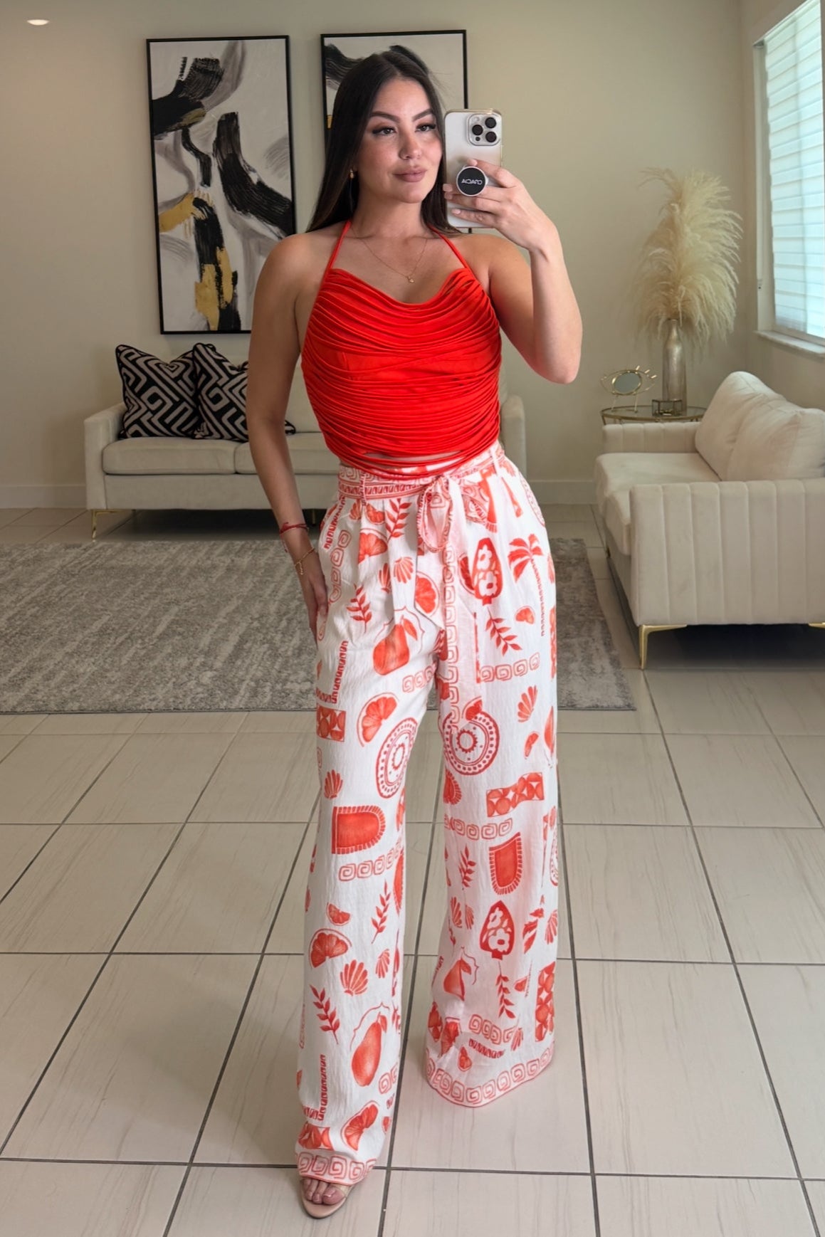 Horizontal Fringes Red Top