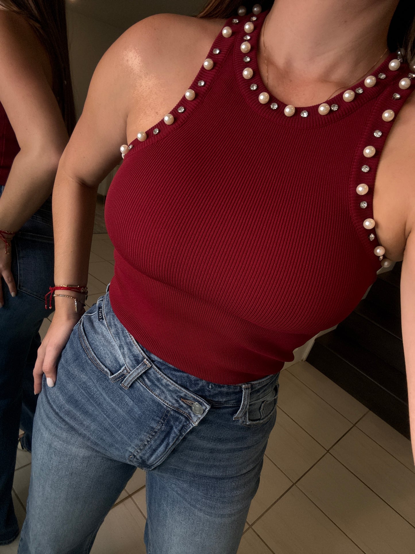 Prestige Pearls Red Wine Tank Top