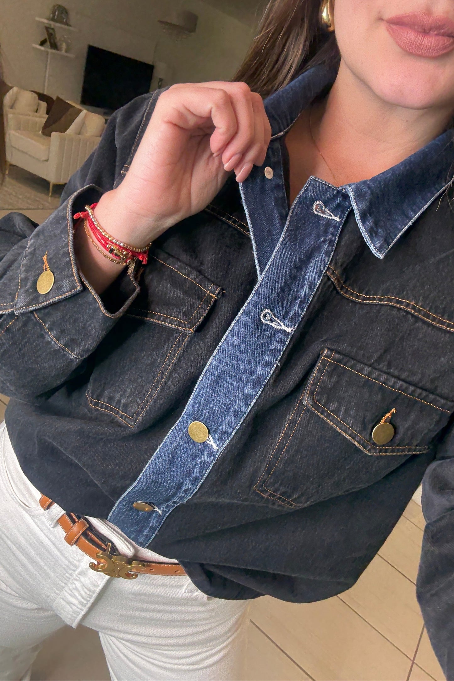 Iconic Contrast Black and Blue Denim Jacket