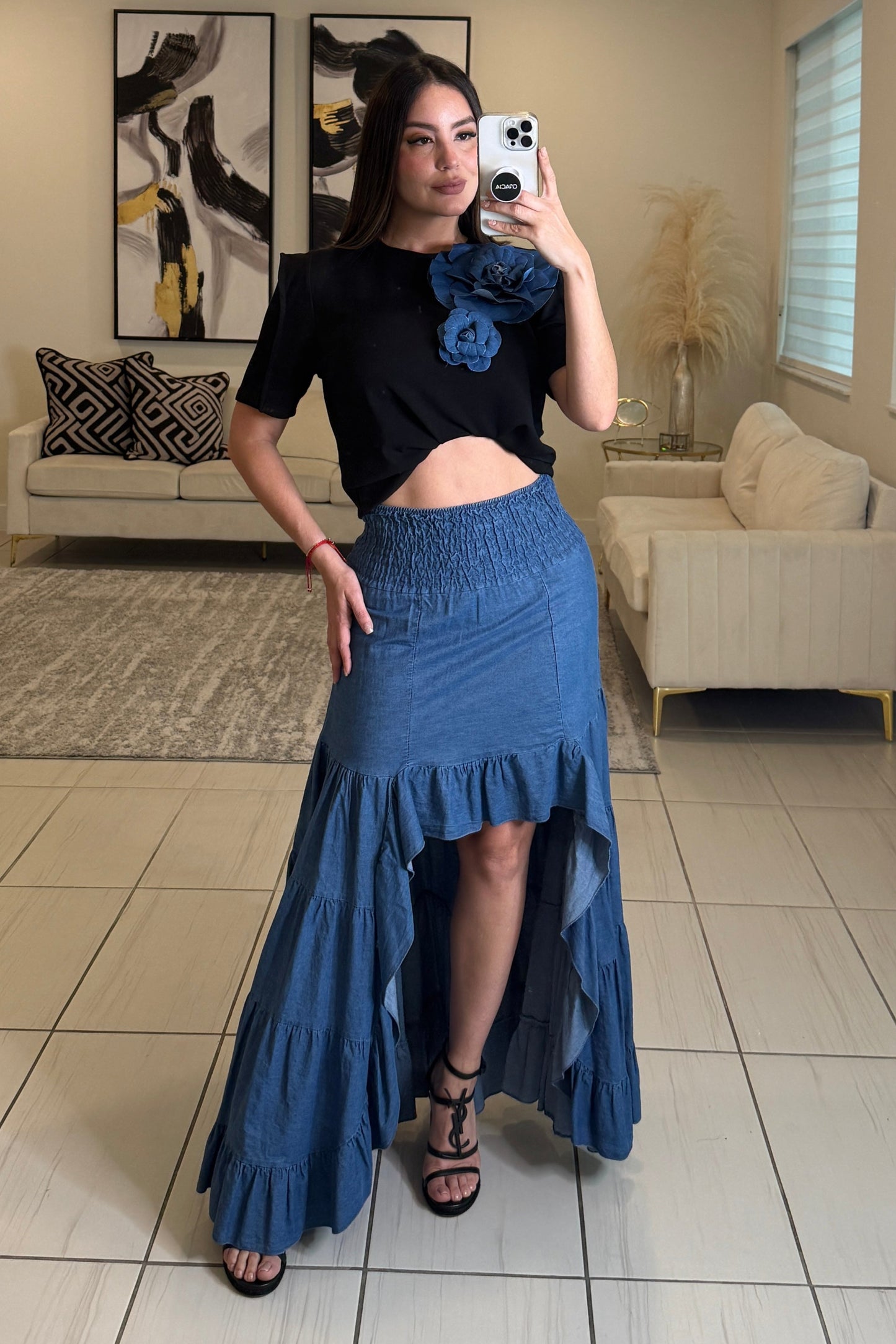 Petal Denim Black Top