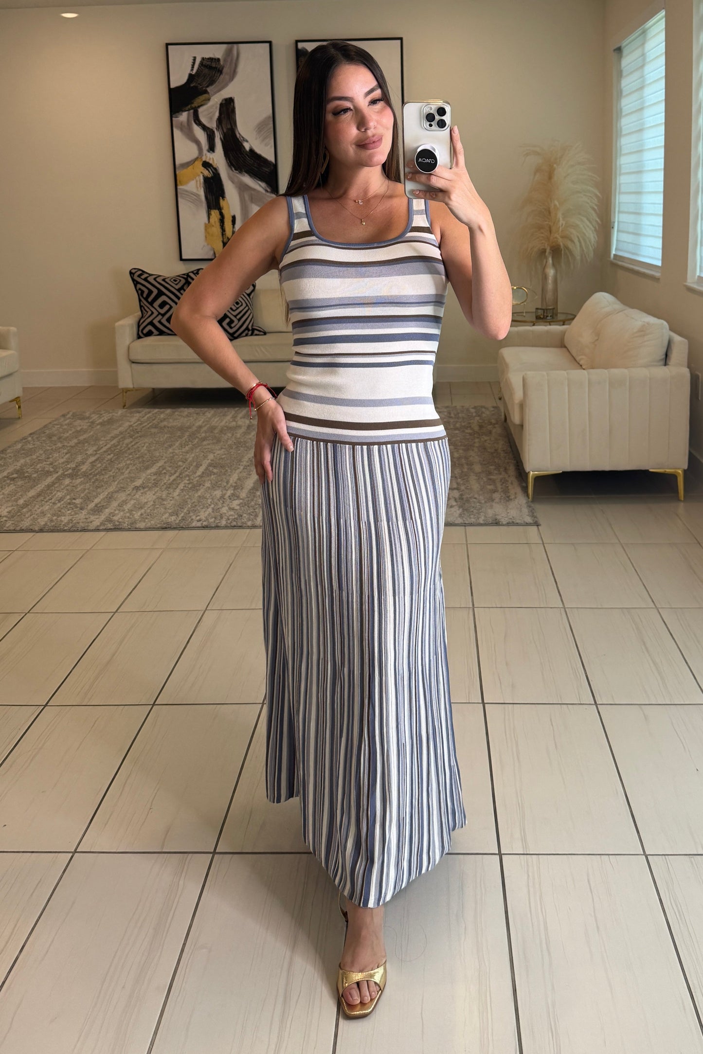 Linear Muse Stripes Blue Maxi Dress