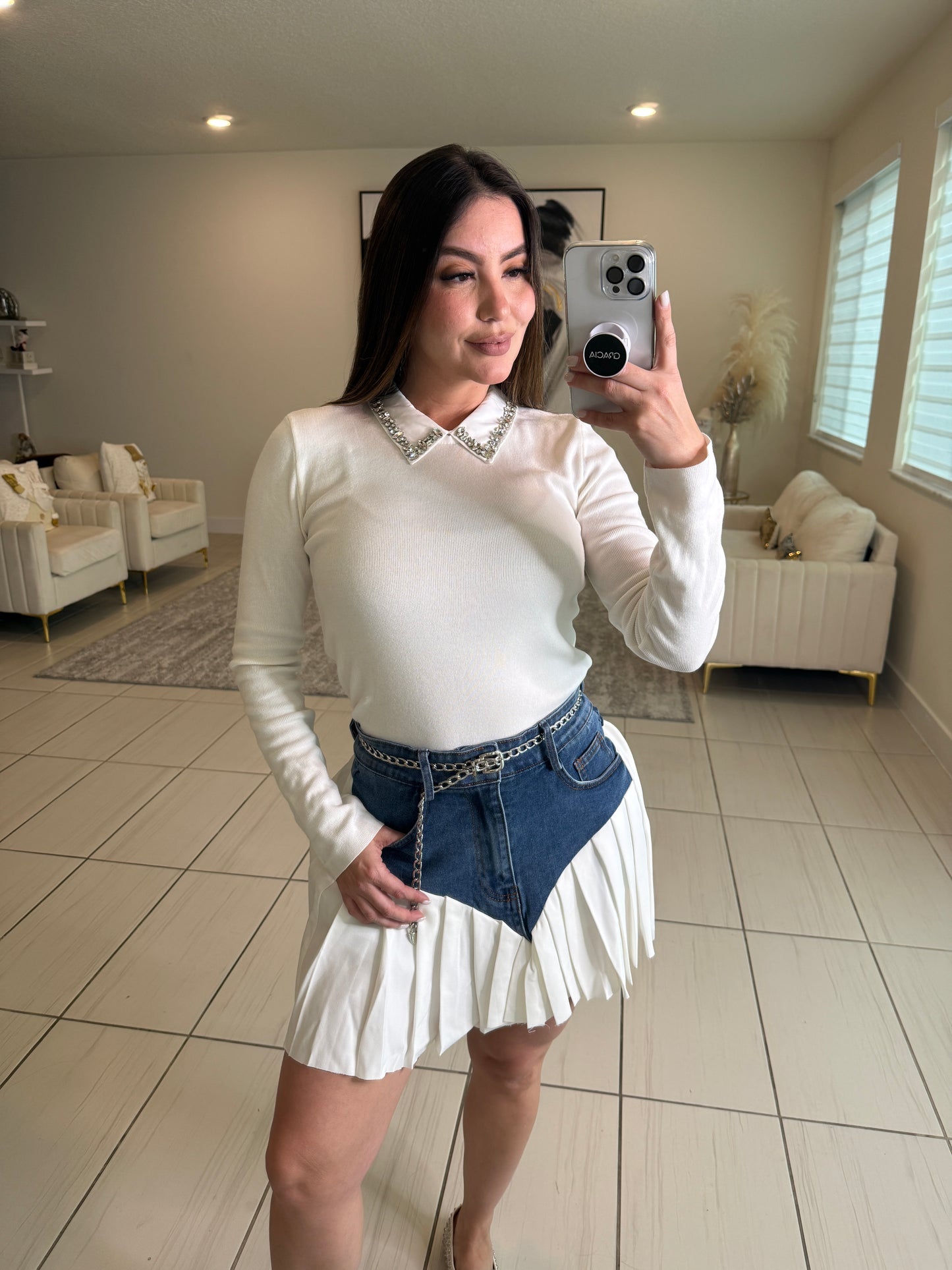 Strong Attraction White and Denim Skort