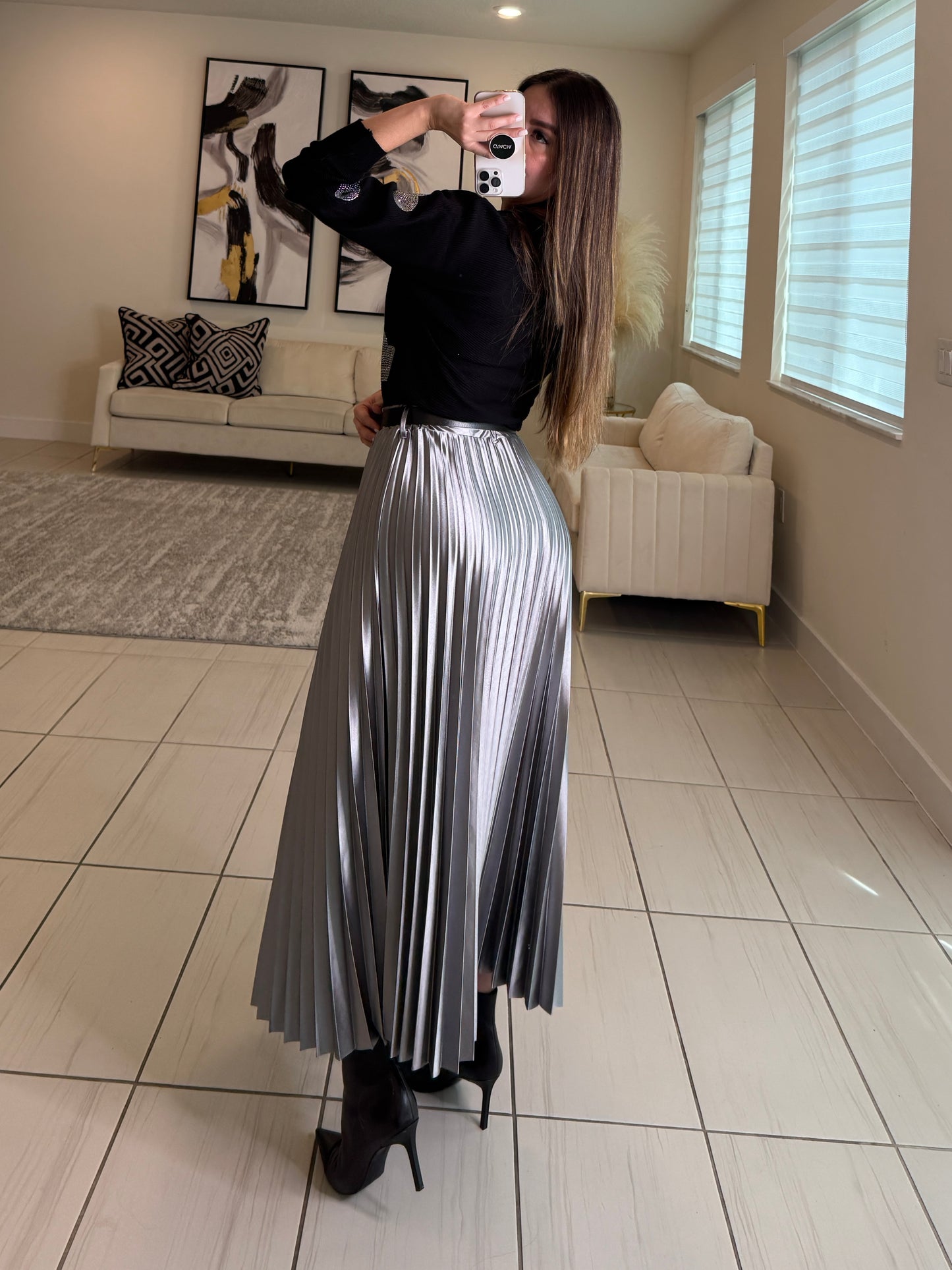 Magnetic Grey Midi Skirt