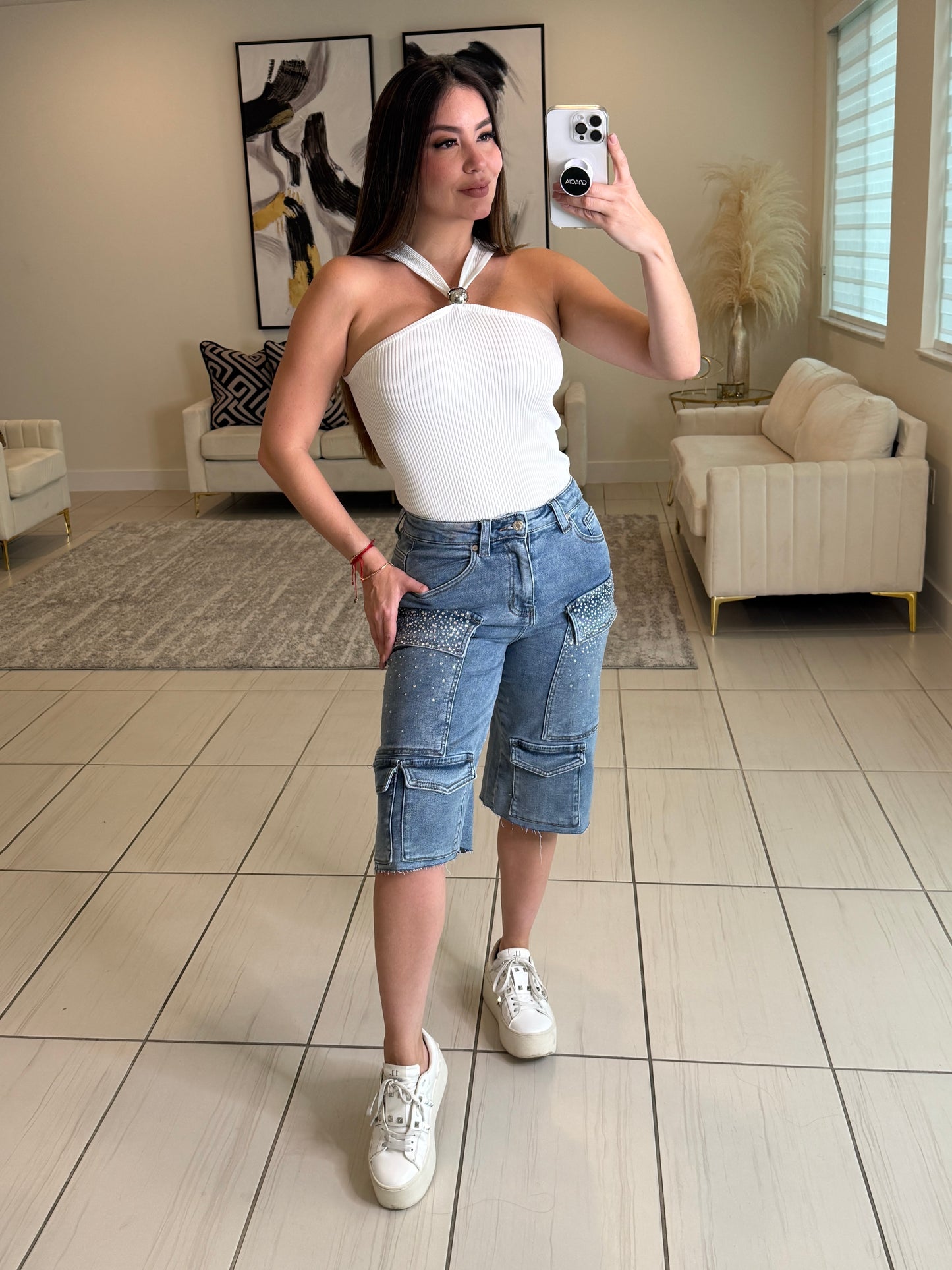 Refined Rhinestones Denim Short