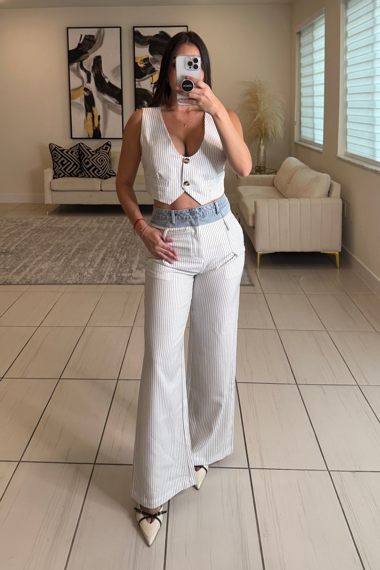 Luxe Utility Stripes White Pant Set
