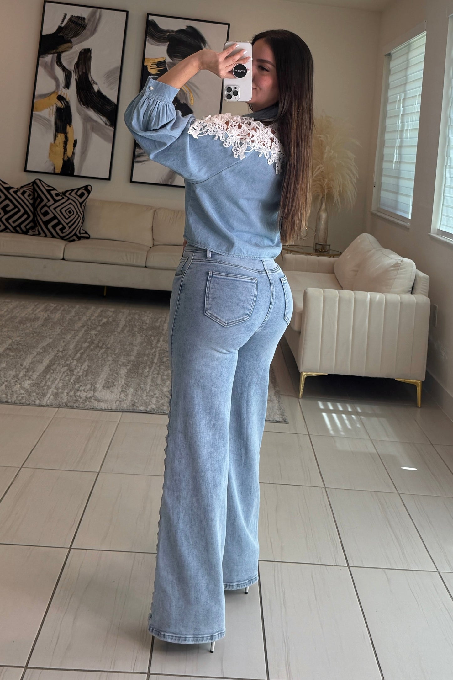 Regal Charm Lace Denim Top