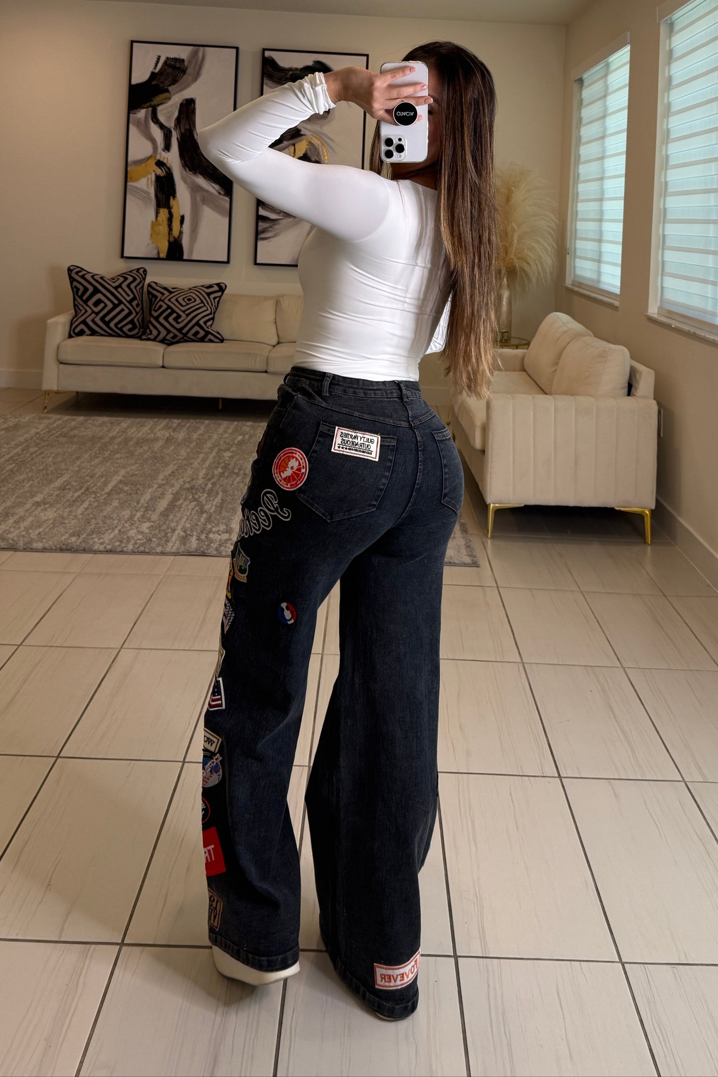 Crazy Patches Black Denim Pants