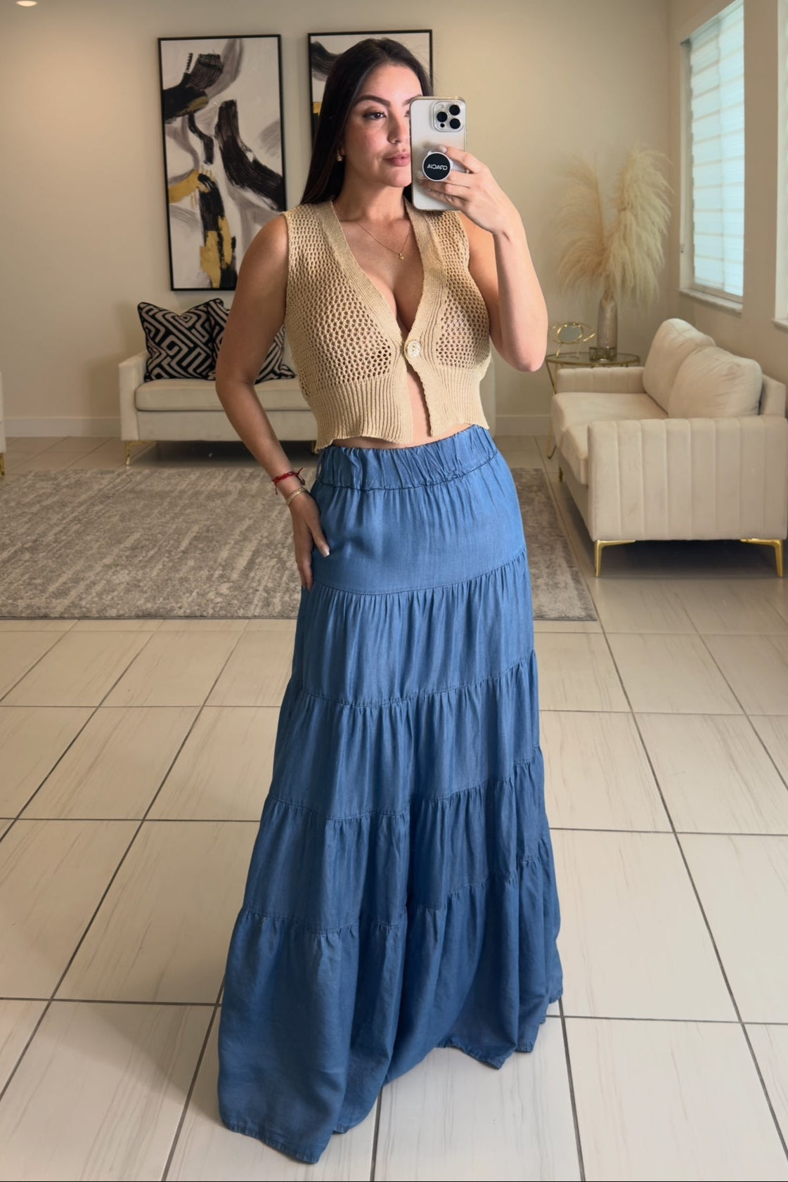 Cascade Lounge Denim Maxi Skirt
