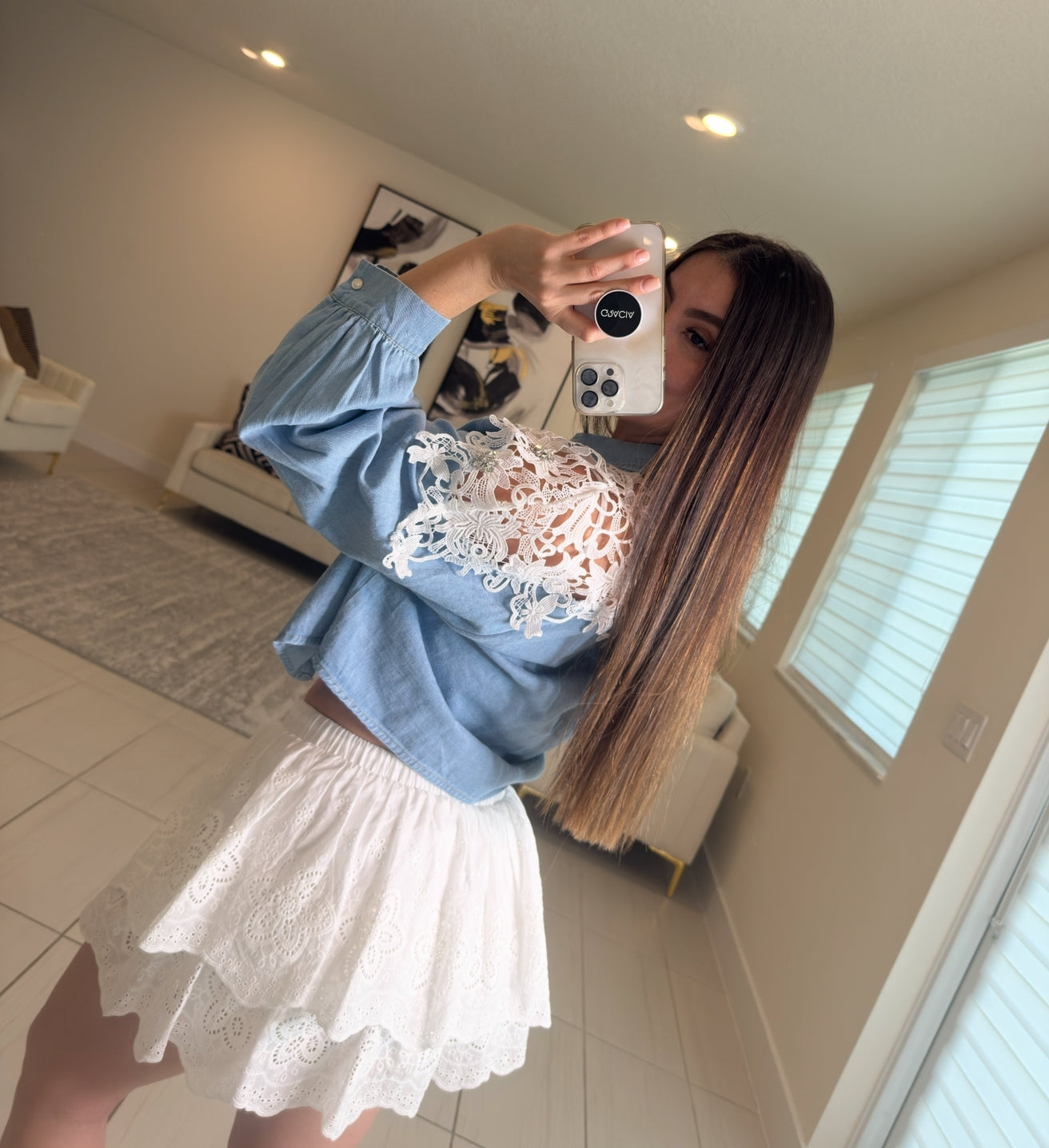 Regal Charm Lace Denim Top