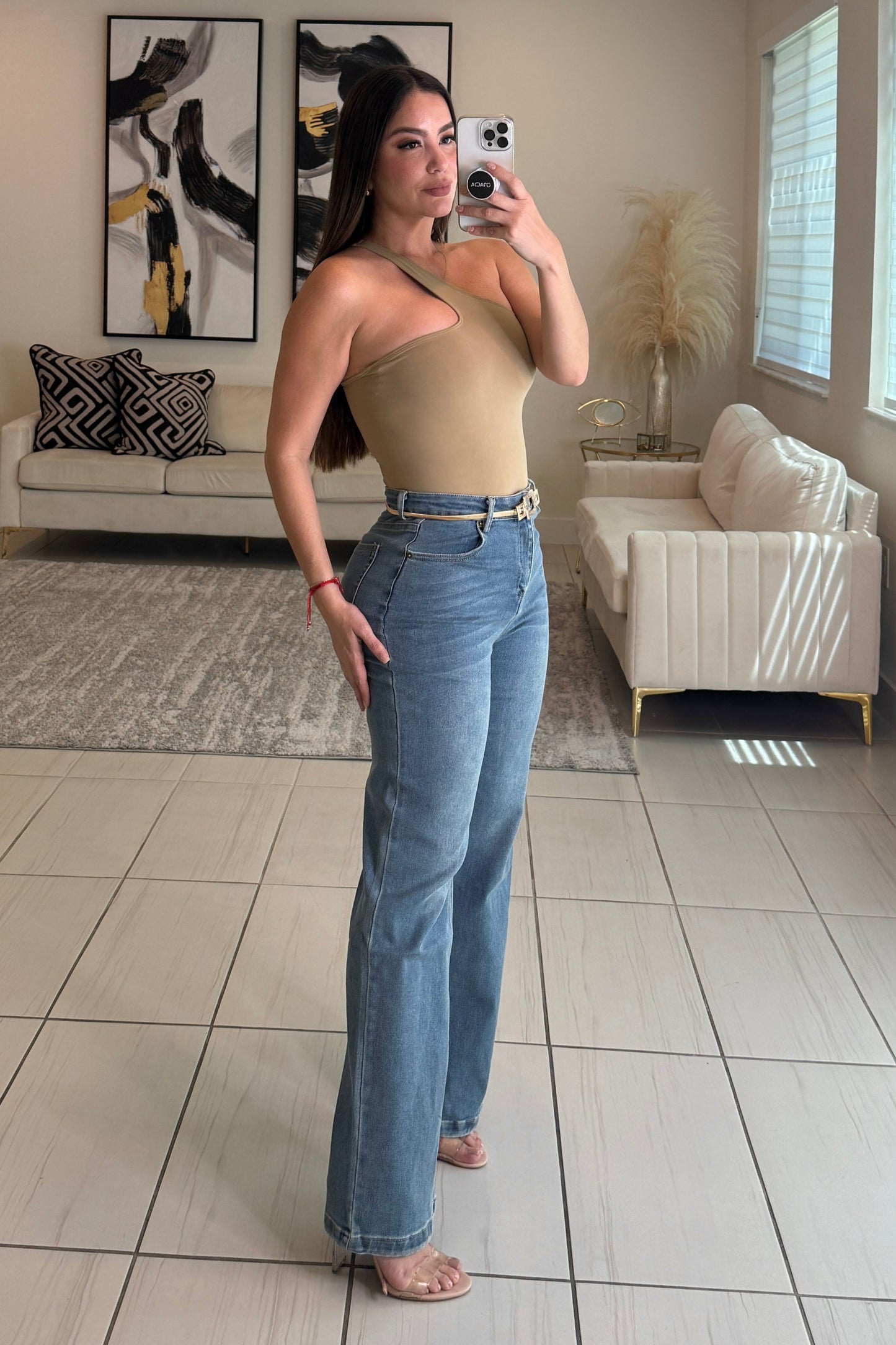 Asymmetrical Beige Basic Bodysuit