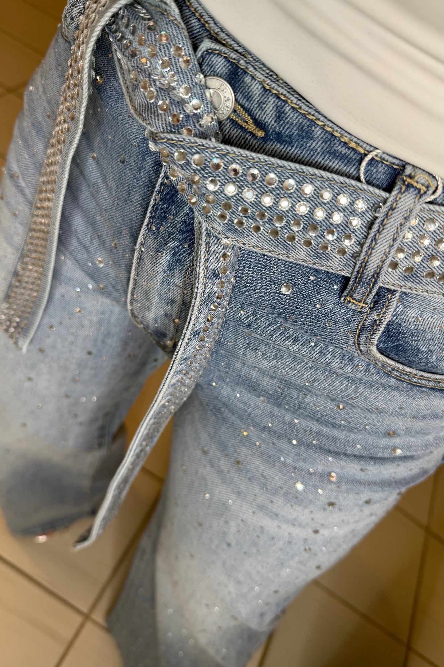 Glam Rhinestones Denim Pants