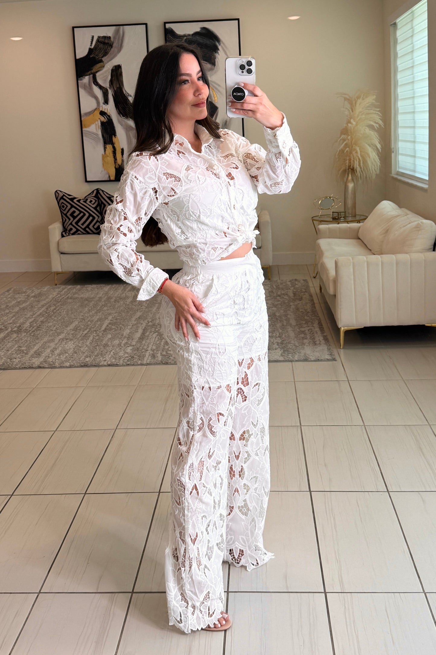 Petal Whispers White Pant Set