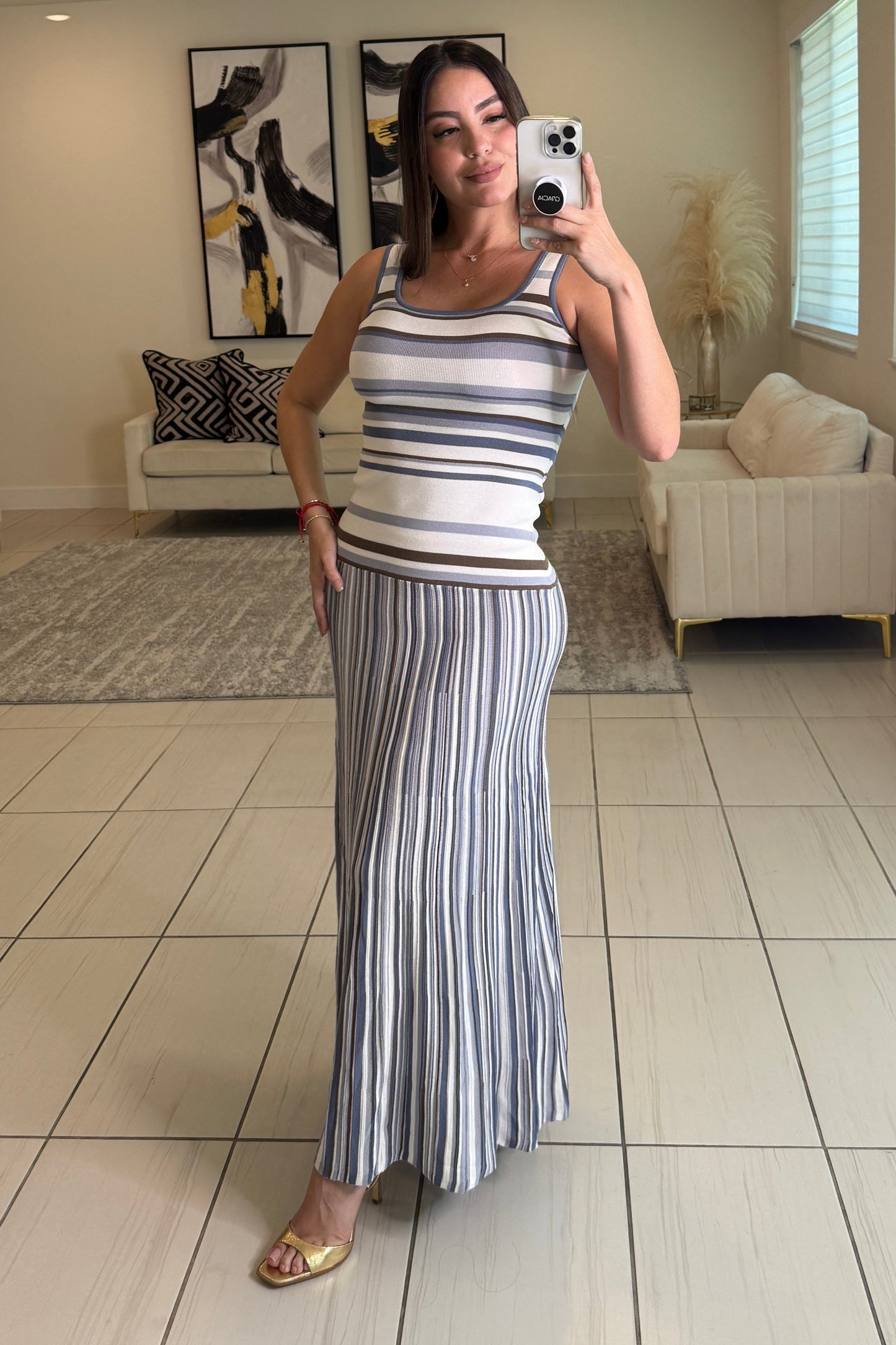Linear Muse Stripes Blue Maxi Dress