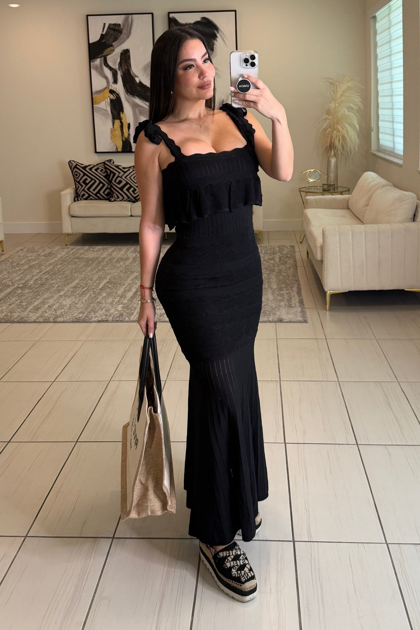 Sculpted Intentions Knit Black Maxi Dress