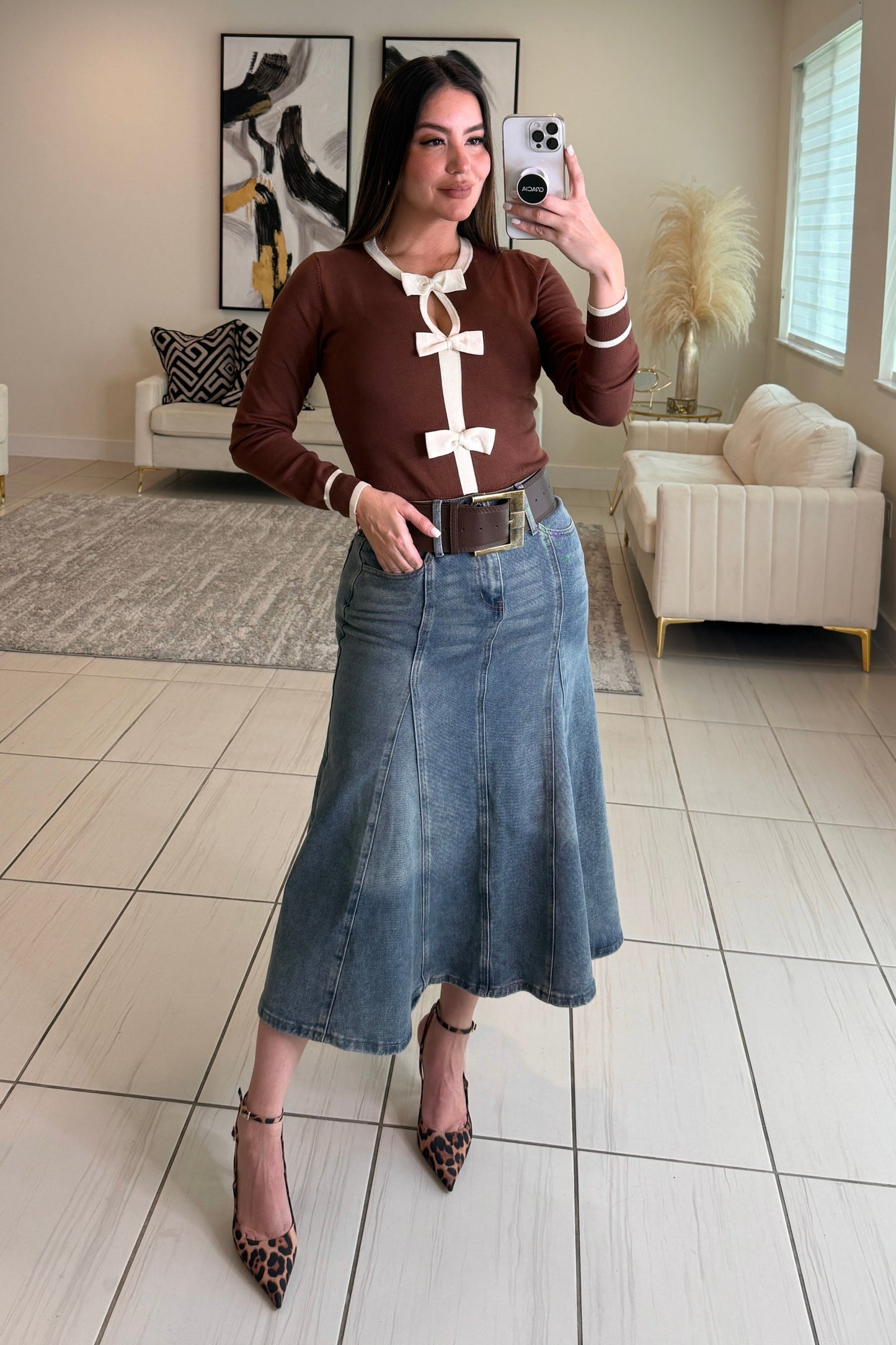 Cutest Bow Brown Sweater Top