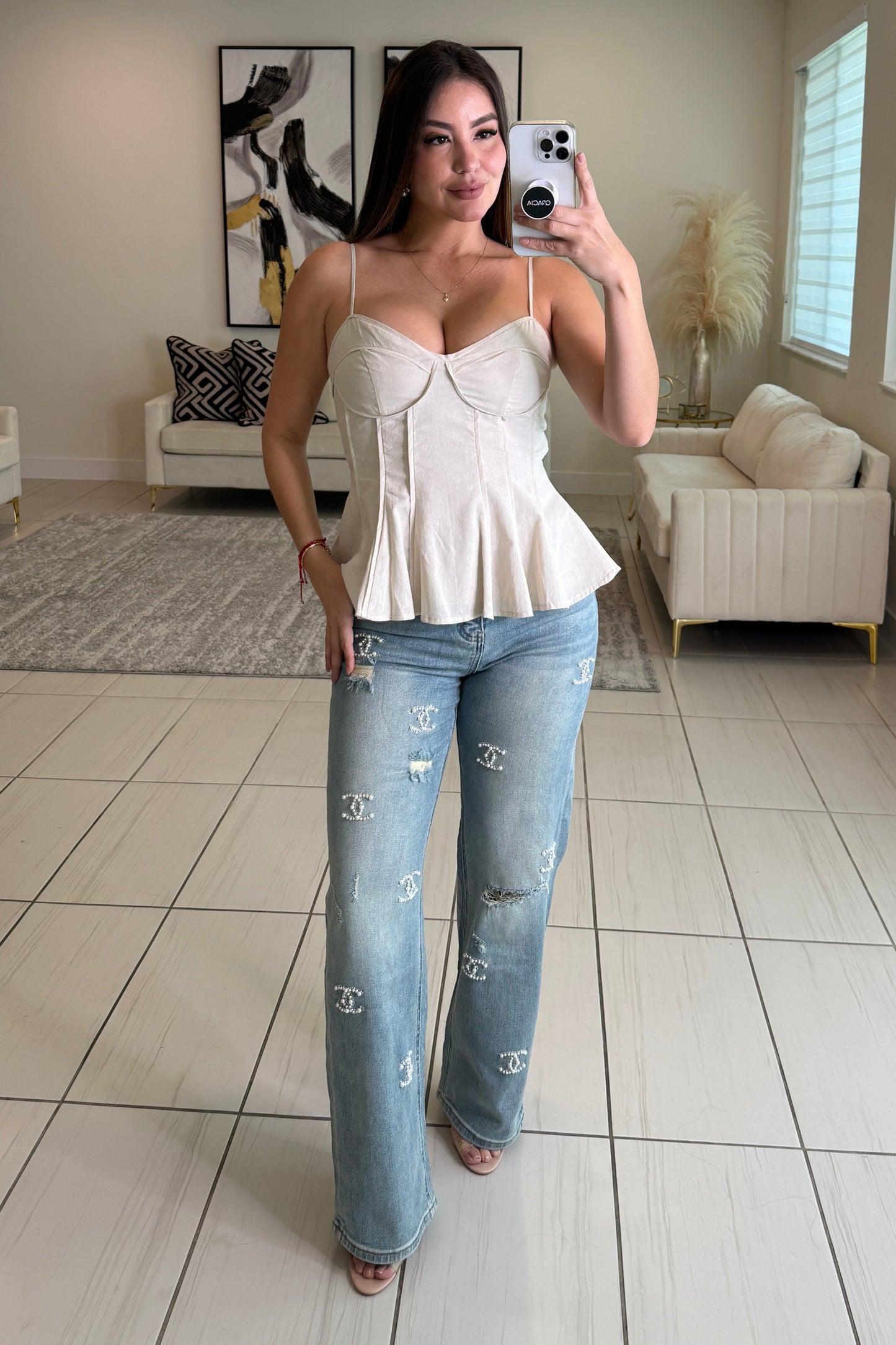 Iconic Pearls Denim Pants