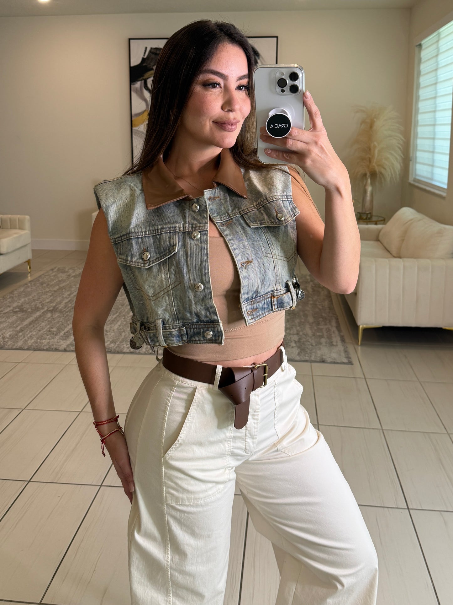 Texan Contrast Denim CropTop Jacket