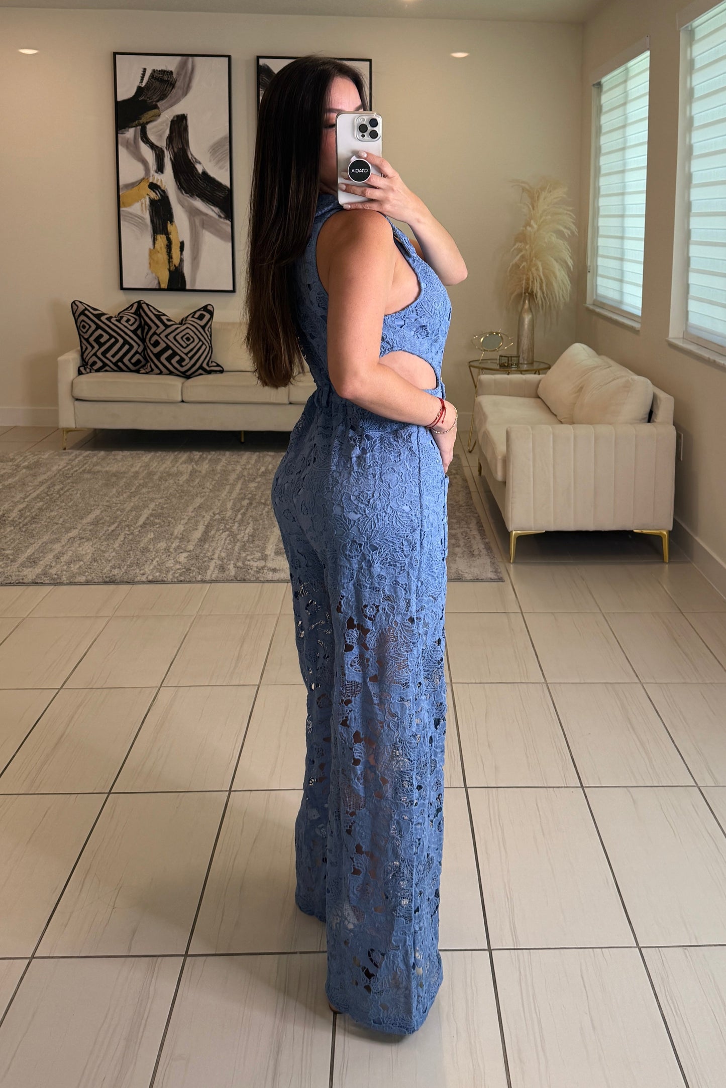Molten Mirage Crochet Blue Jumpsuit